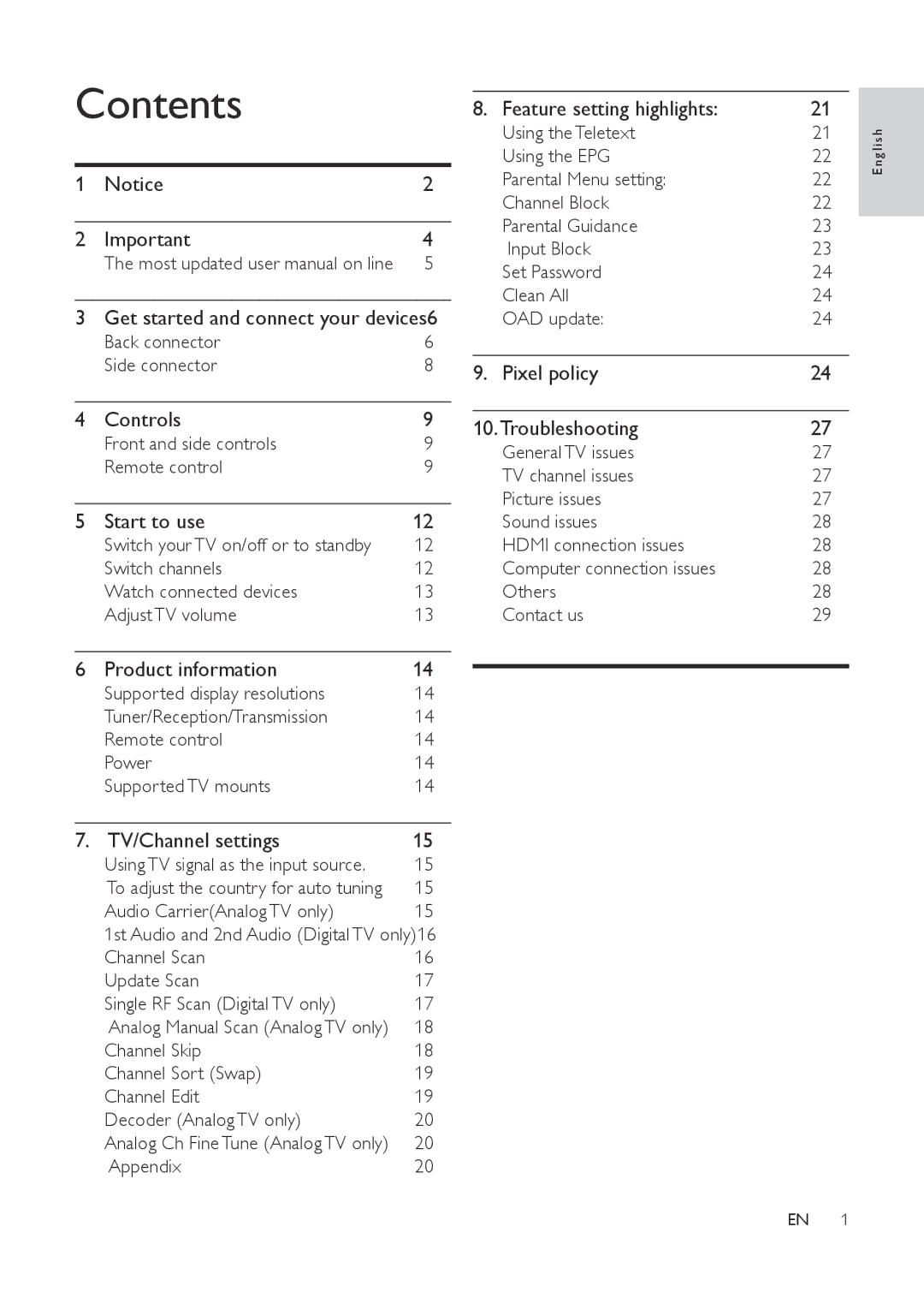 Philips 221T1, 231T1, 201T1SB/00 user manual Contents 