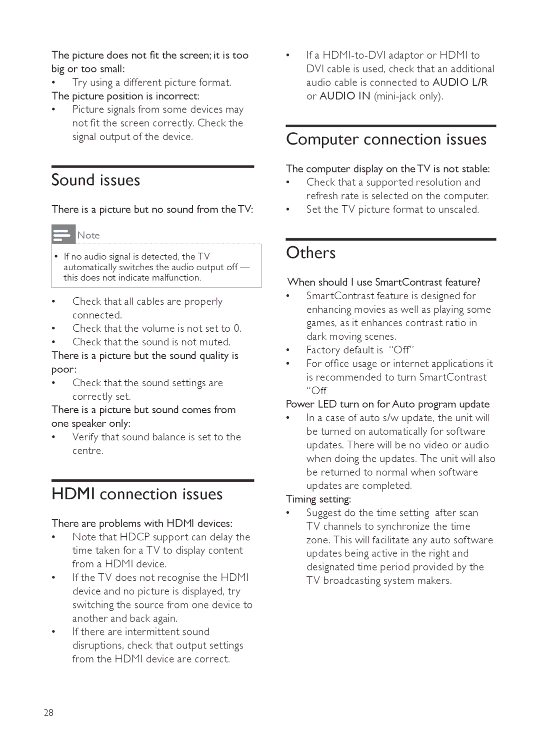 Philips 201T1SB/00, 231T1, 221T1 user manual Sound issues, Hdmi connection issues, Computer connection issues, Others 