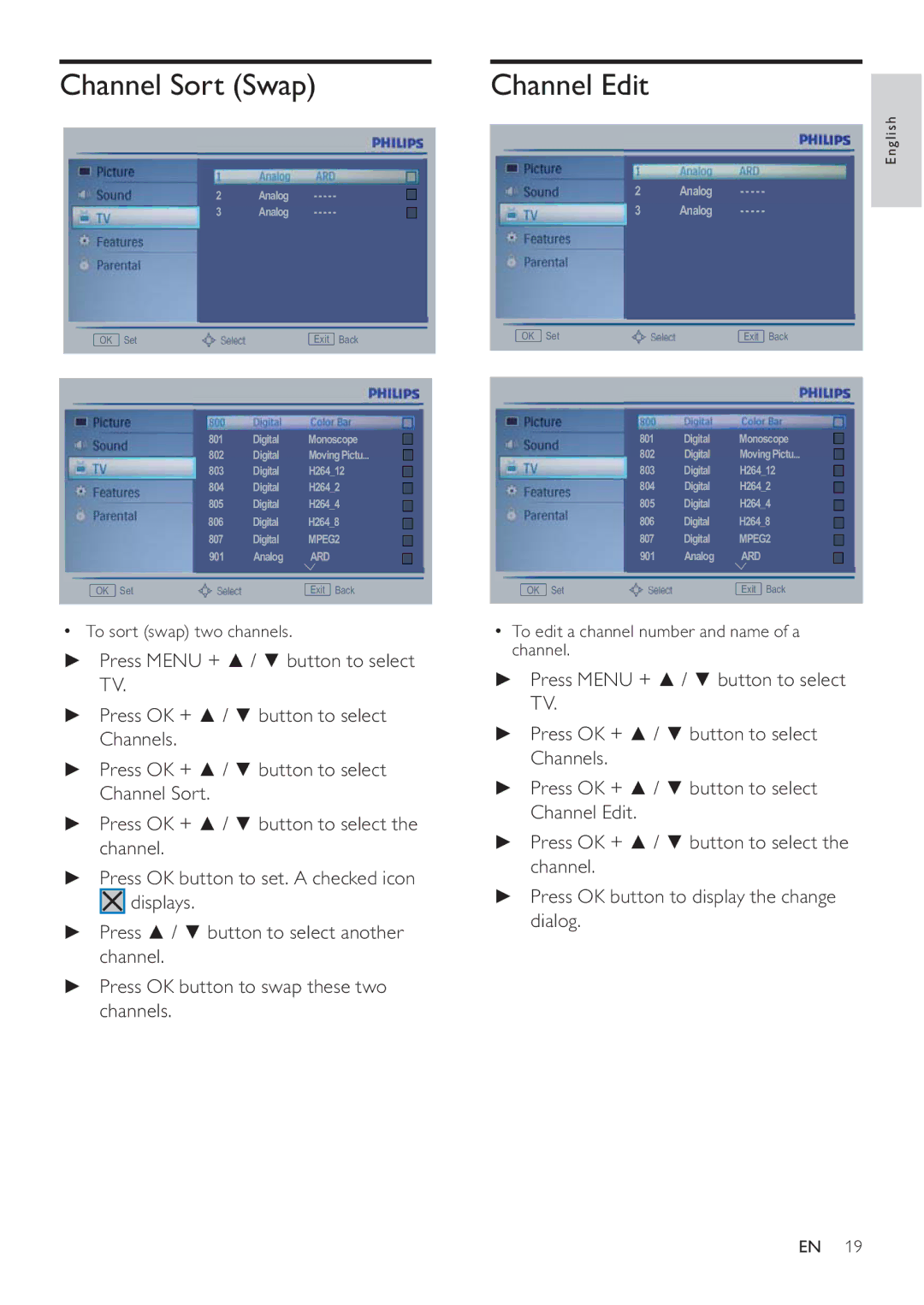 Philips 231T1L user manual Channel Sort Swap 