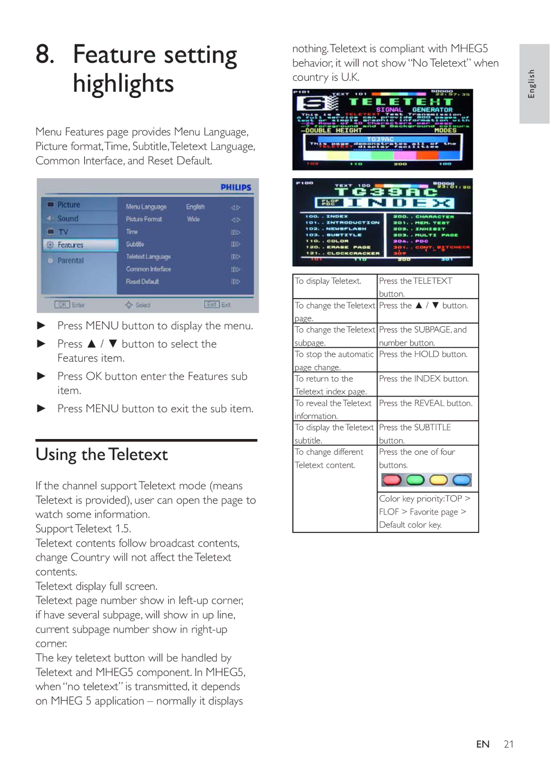 Philips 231T1L user manual Feature setting highlights, Using the Teletext 