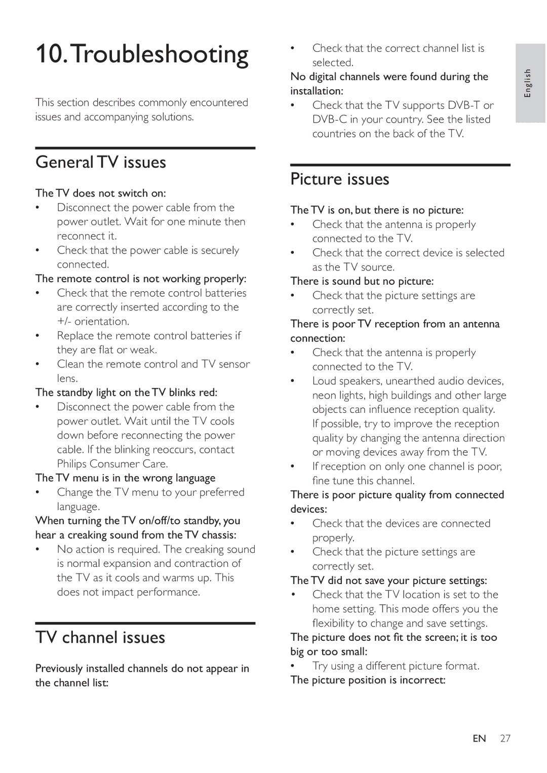 Philips 231T1L user manual Troubleshooting, General TV issues, TV channel issues, Picture issues 