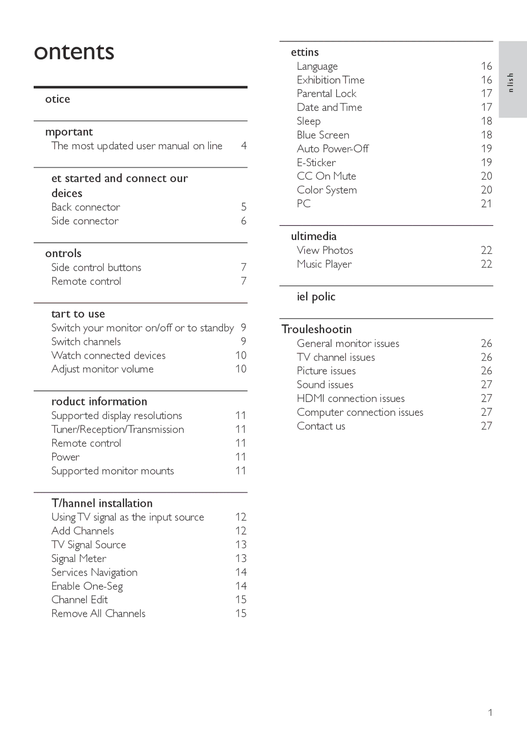 Philips 221TE4L, 231TE4L user manual Contents 