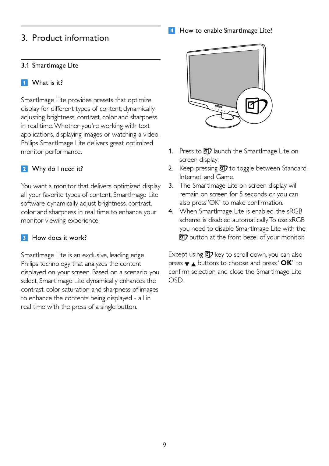 Philips 2.32E+04, 232EL2 user manual Product information, SmartImage Lite What is it?, Why do I need it?, How does it work? 