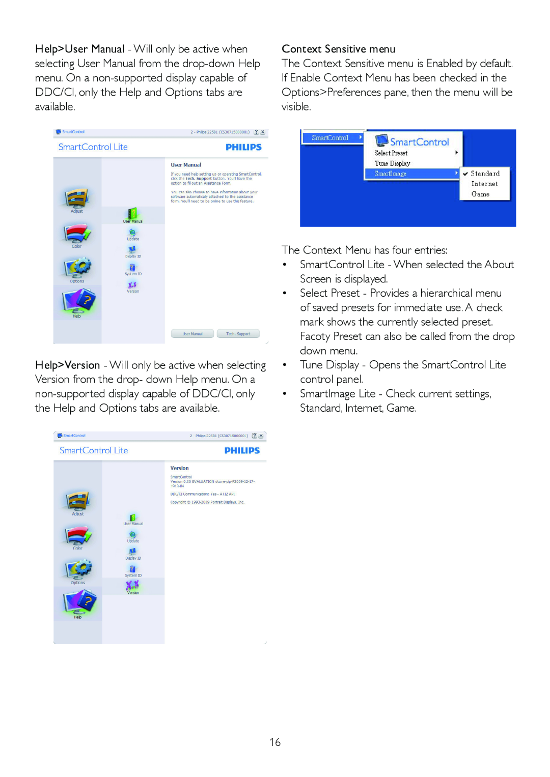Philips 232EL2, 2.32E+04 user manual Context Sensitive menu 