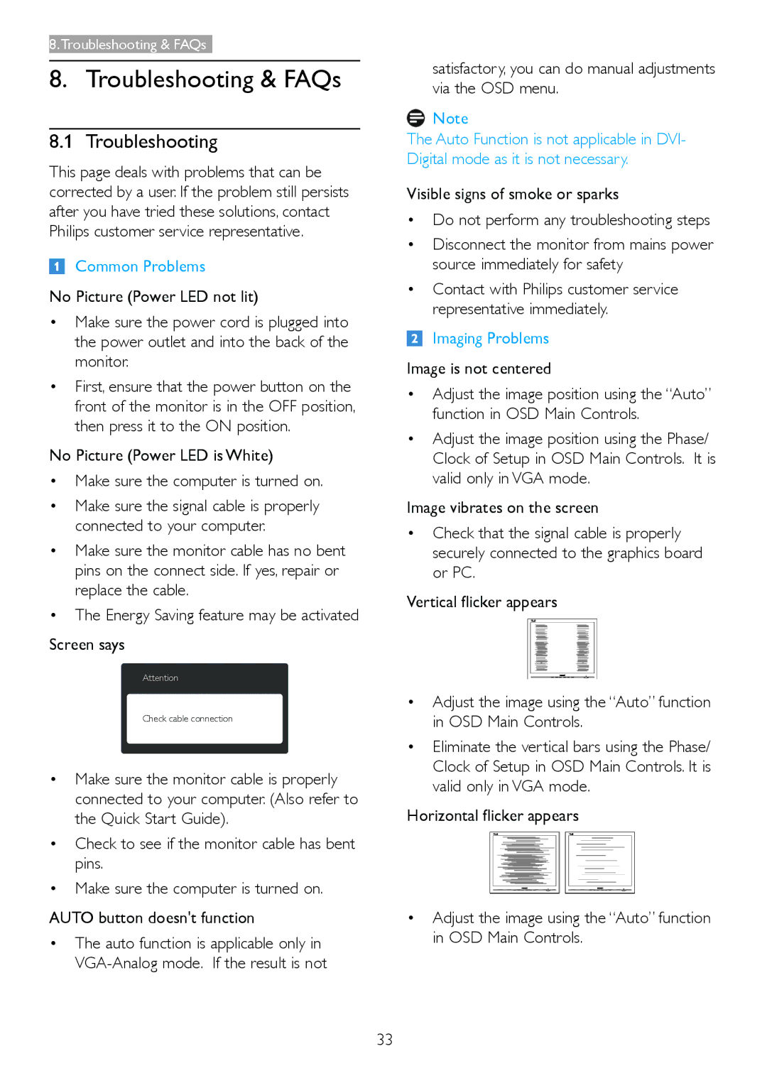 Philips 233V5LAB, 233V5LHAB user manual Troubleshooting, Satisfactory, you can do manual adjustments via the OSD menu 