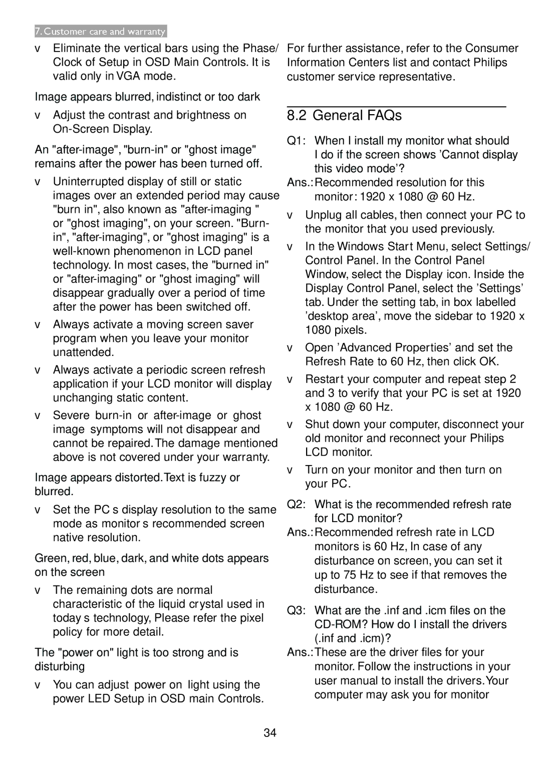 Philips 233V5LAB, 233V5LHAB user manual General FAQs, Image appears distorted.Text is fuzzy or blurred 