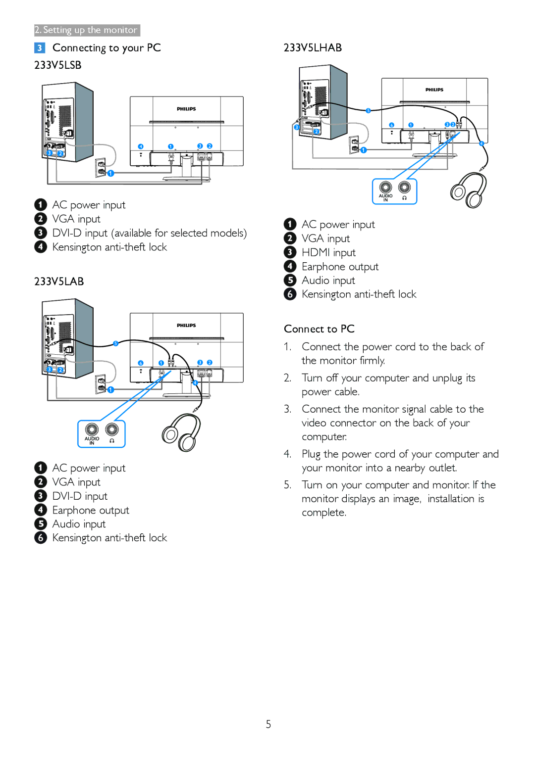 Philips 233V5LHAB, 233V5LAB user manual 