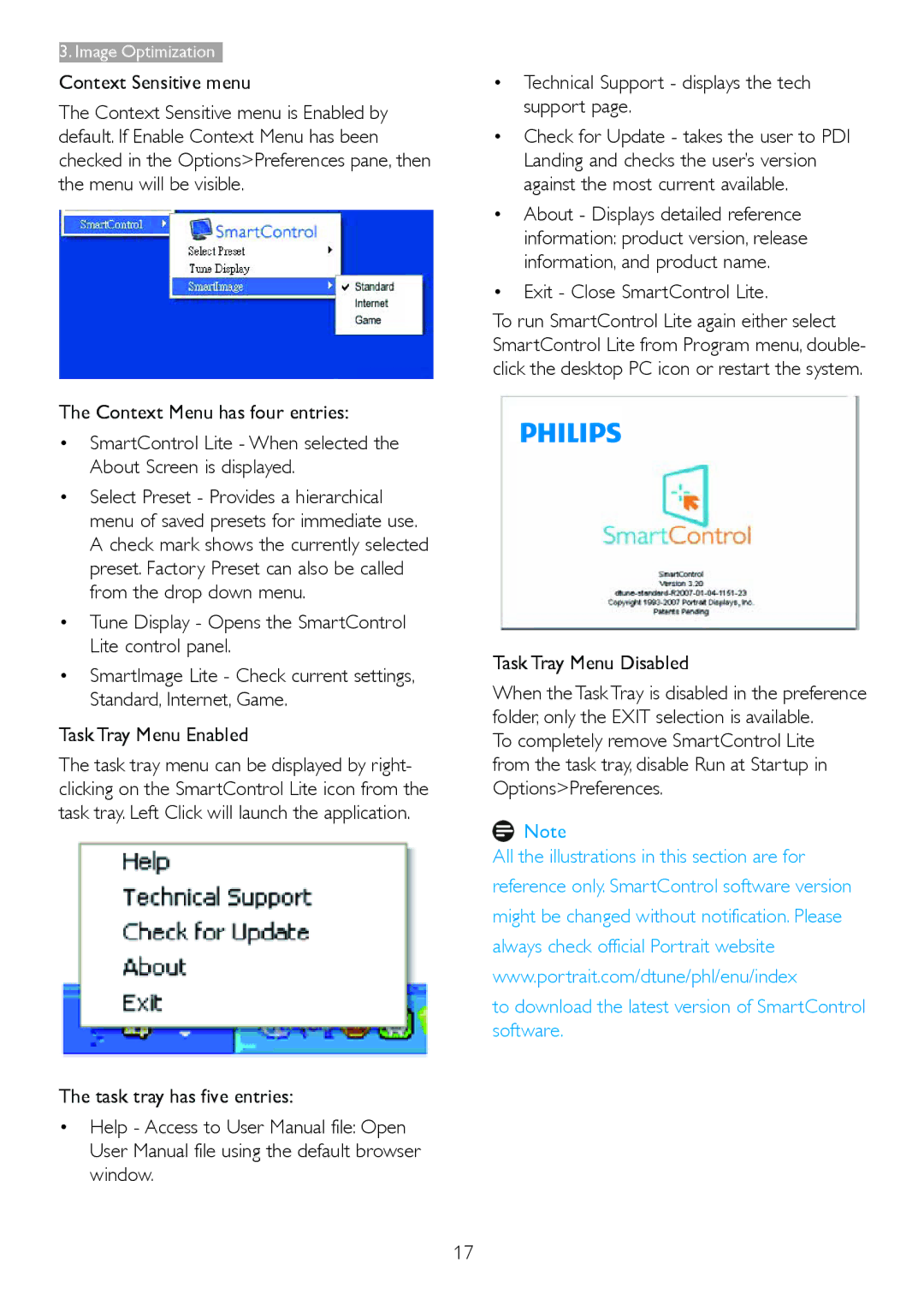 Philips 2.34E+07 user manual Context Sensitive menu, Exit Close SmartControl Lite, Task Tray Menu Disabled 