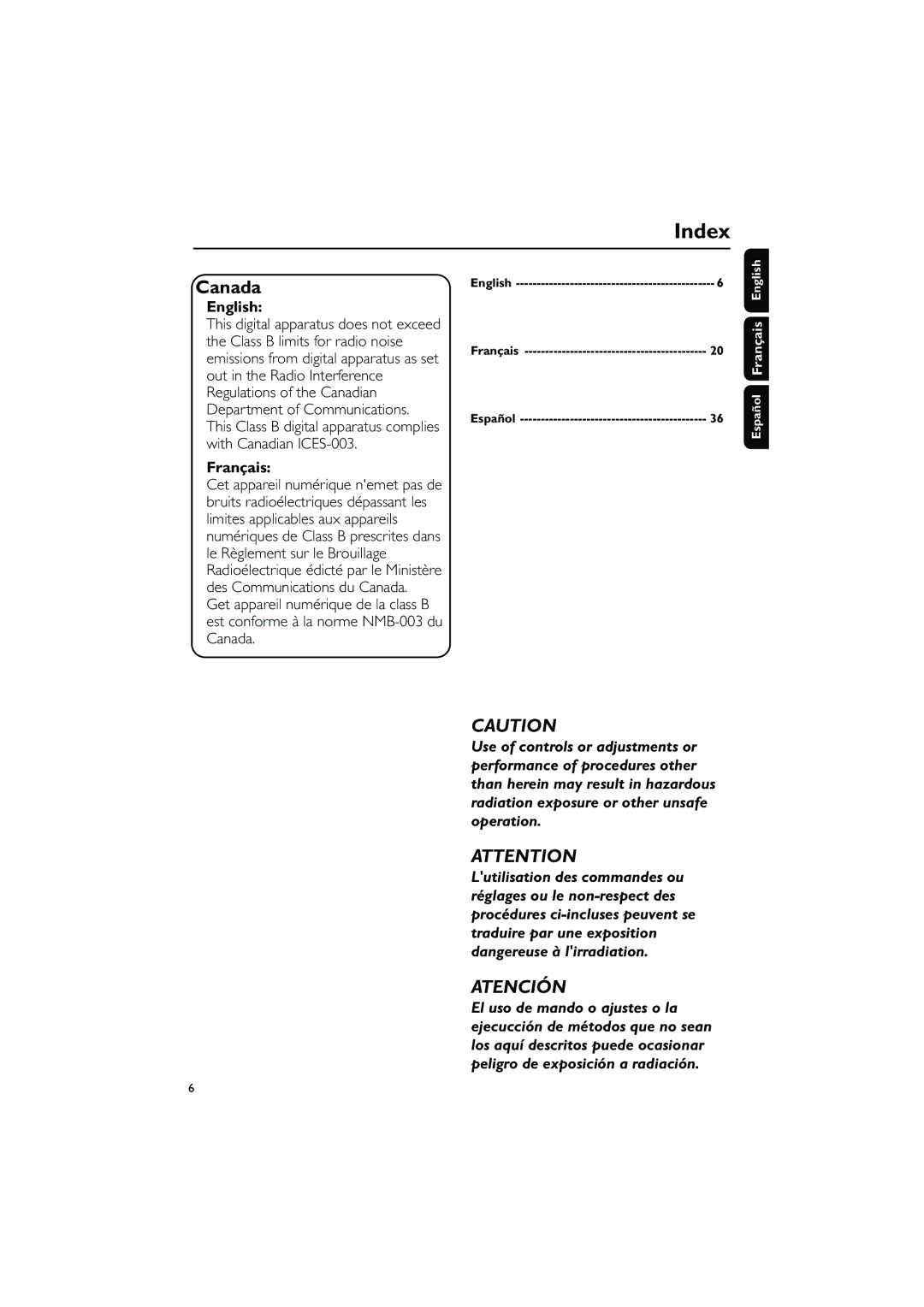 Philips 235B quick start Index, English, Français 