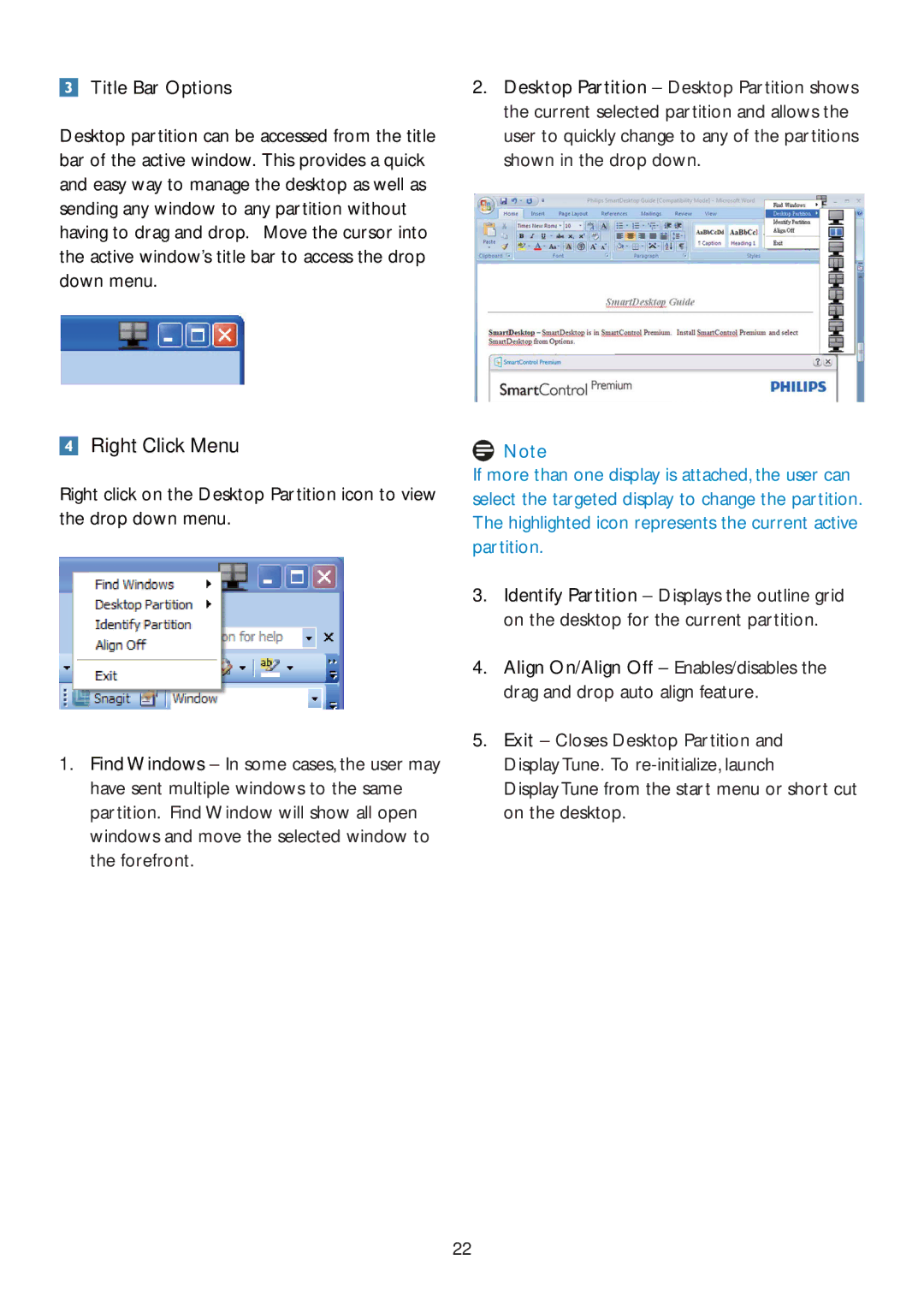 Philips 235BL2, 235B2 user manual Title Bar Options, Display Tune from the start menu or short cut on the desktop 