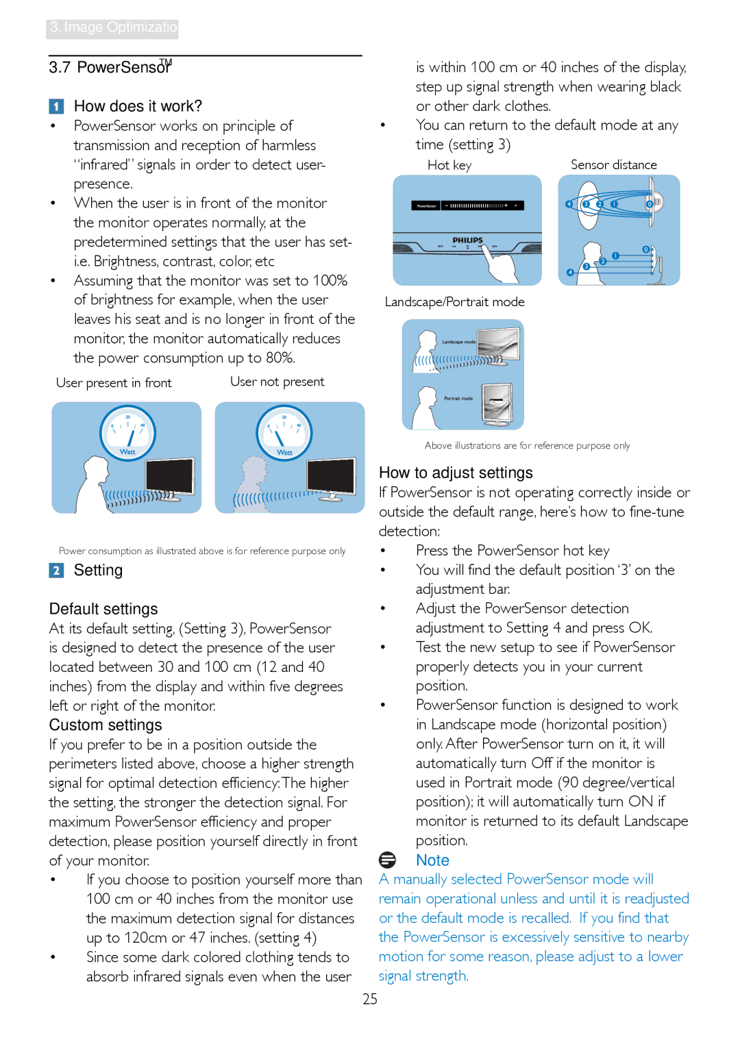 Philips 235PQ2 user manual Setting Default settings, Custom settings 