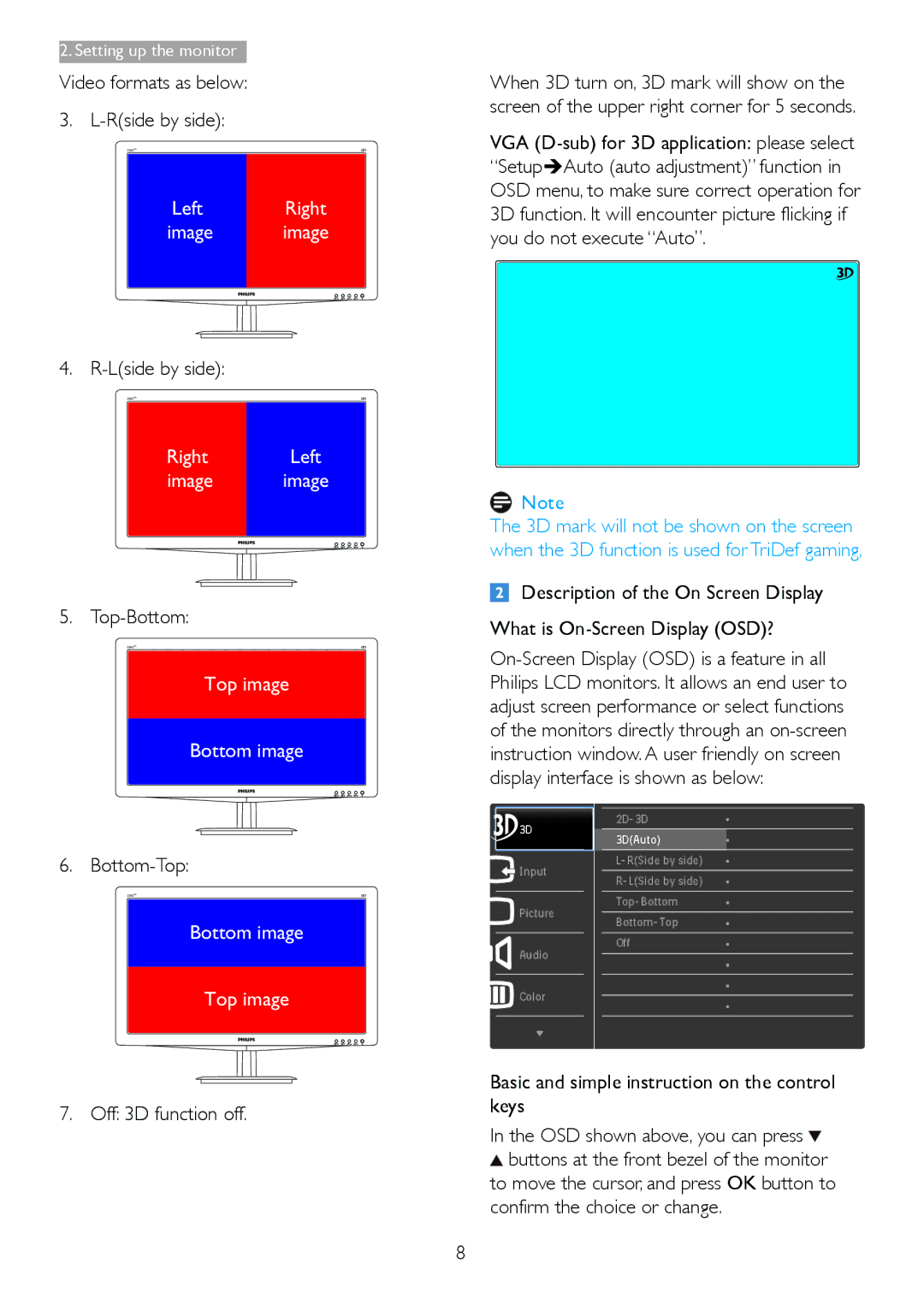 Philips 236G3DH warranty Video formats as below Rside by side, Lside by side, Top-Bottom, Bottom-Top 