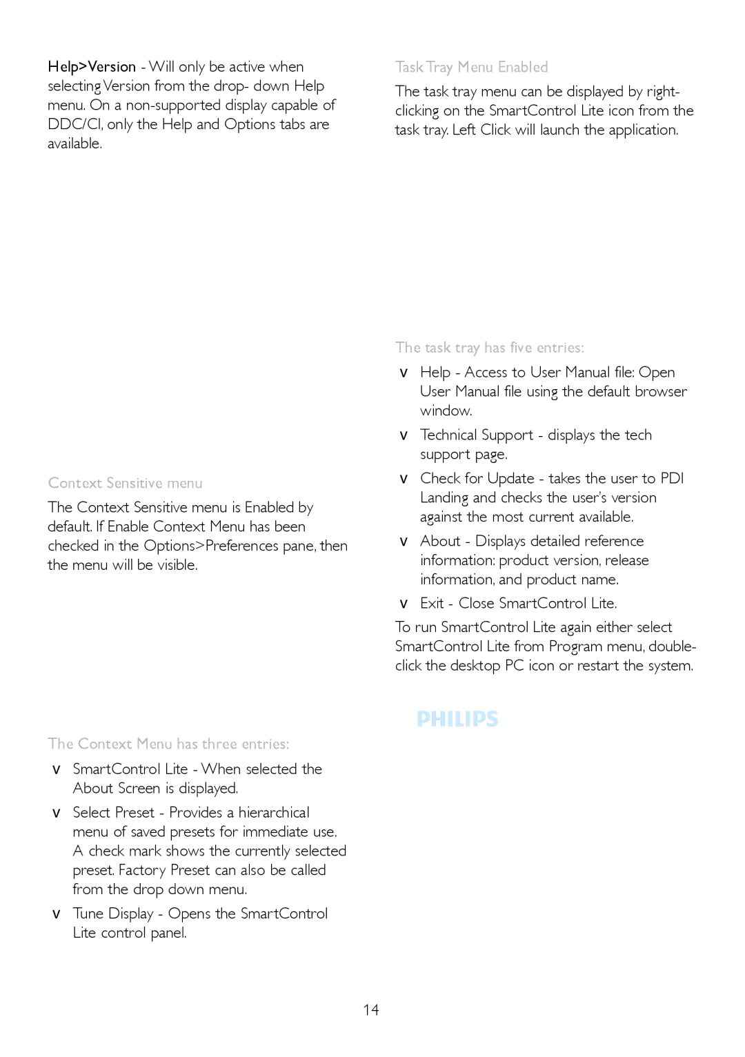 Philips 236V4 user manual Exit Close SmartControl Lite 