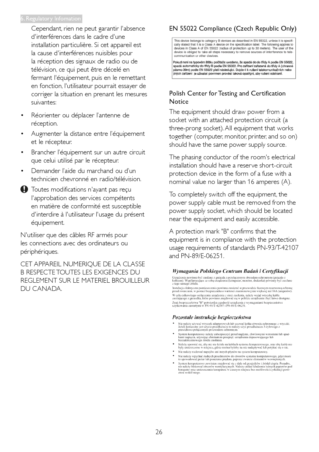 Philips 2.37E+06 user manual Regulatory Infomation 