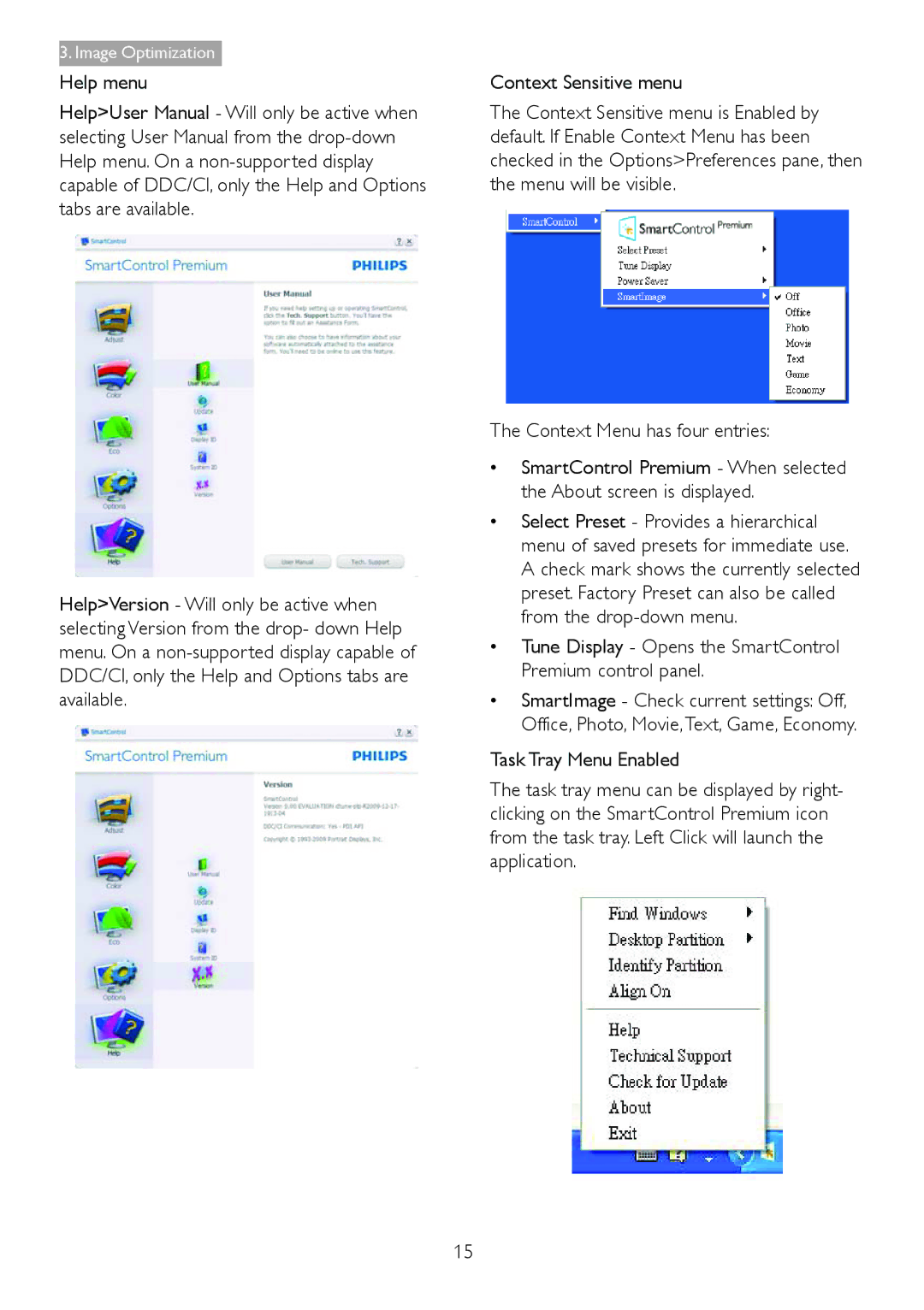 Philips 238C4 user manual Context Menu has four entries 