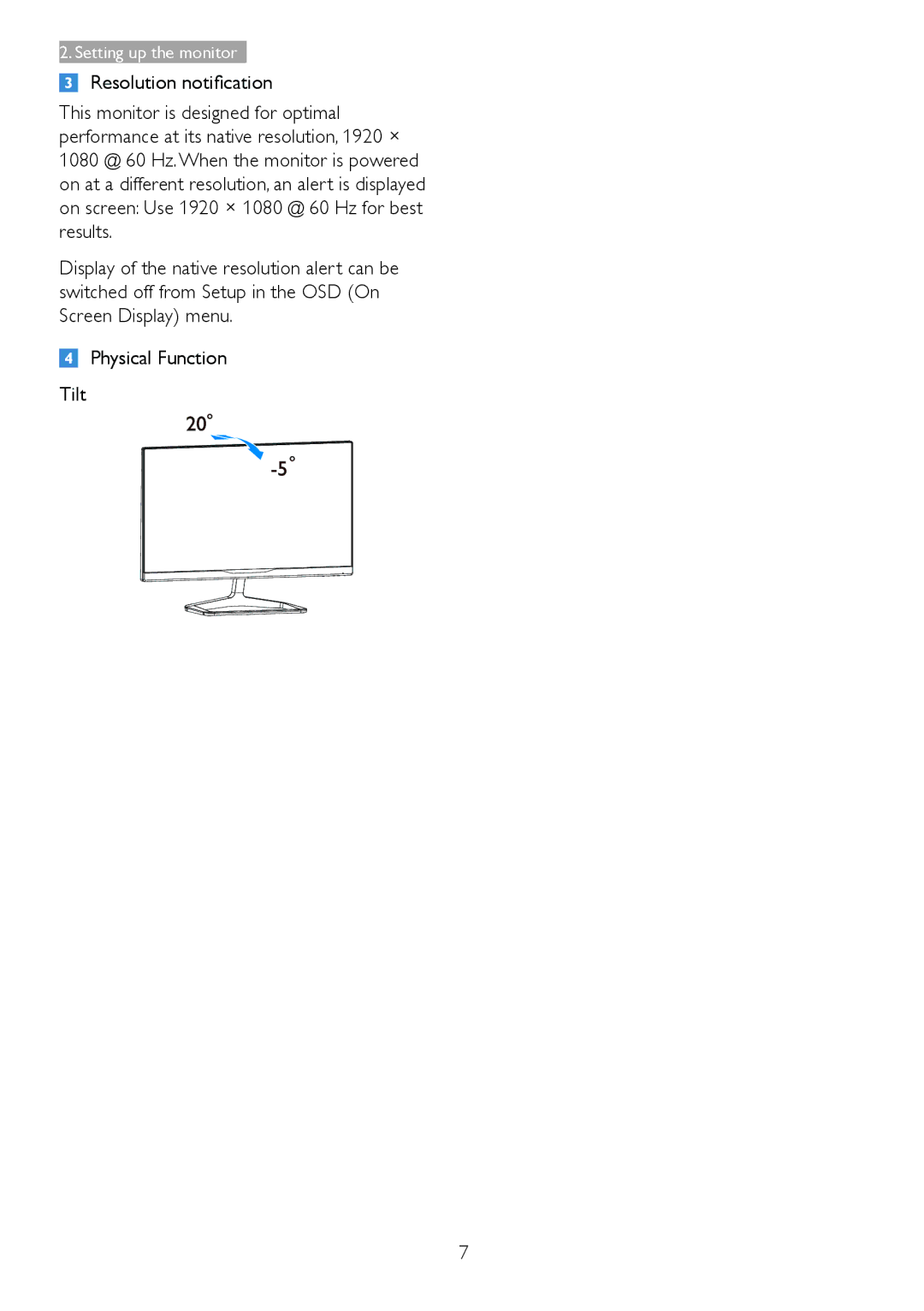 Philips 238C4 user manual Setting up the monitor 