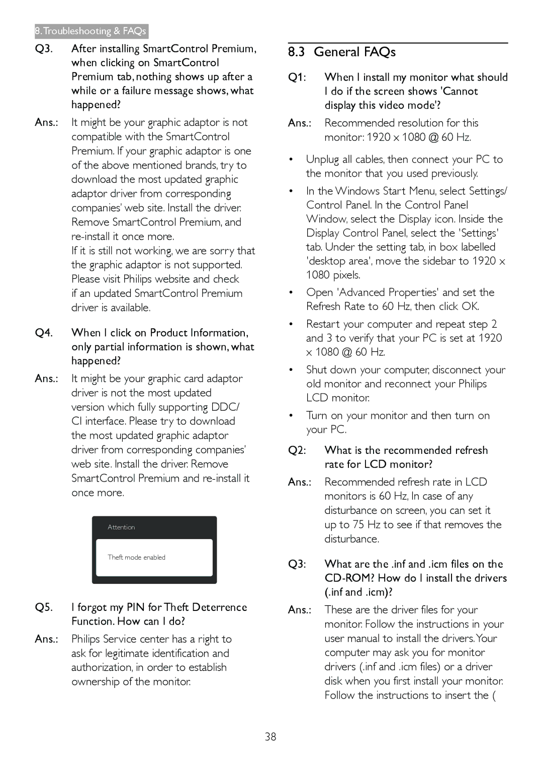 Philips 239C4Q General FAQs, Do if the screen shows Cannot, Display this video mode?, Recommended resolution for this 