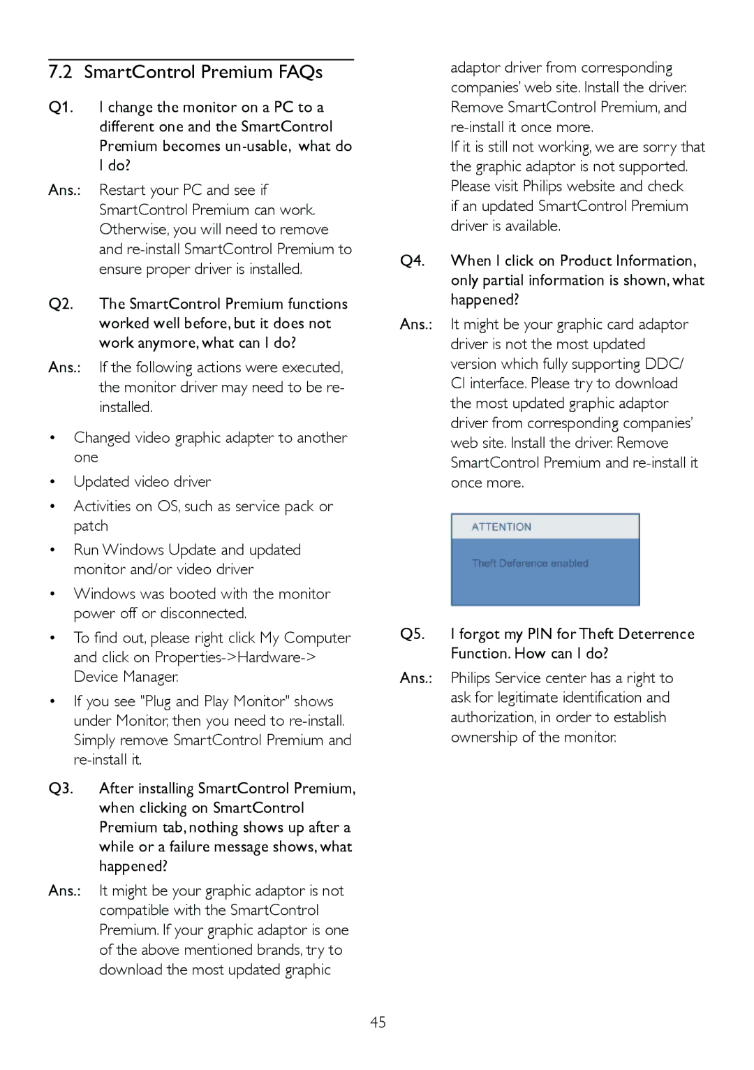 Philips M2239CLE1T, 239CL2 warranty SmartControl Premium FAQs 