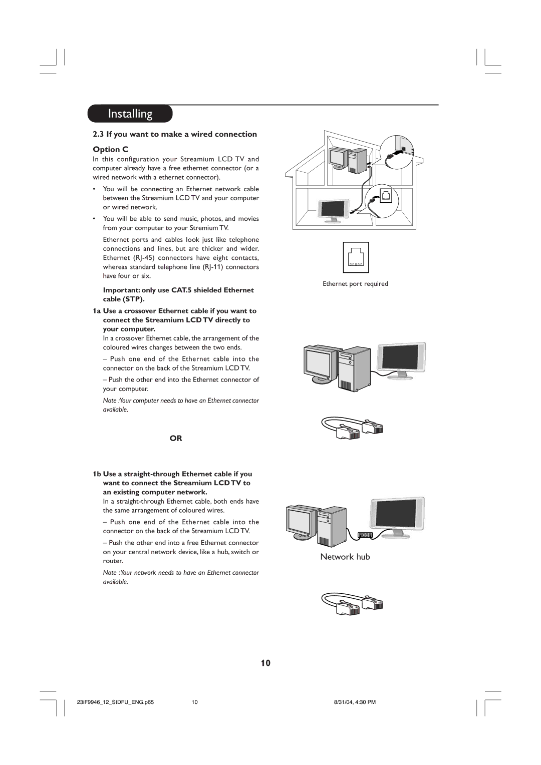 Philips 23iF9946 user manual If you want to make a wired connection Option C 