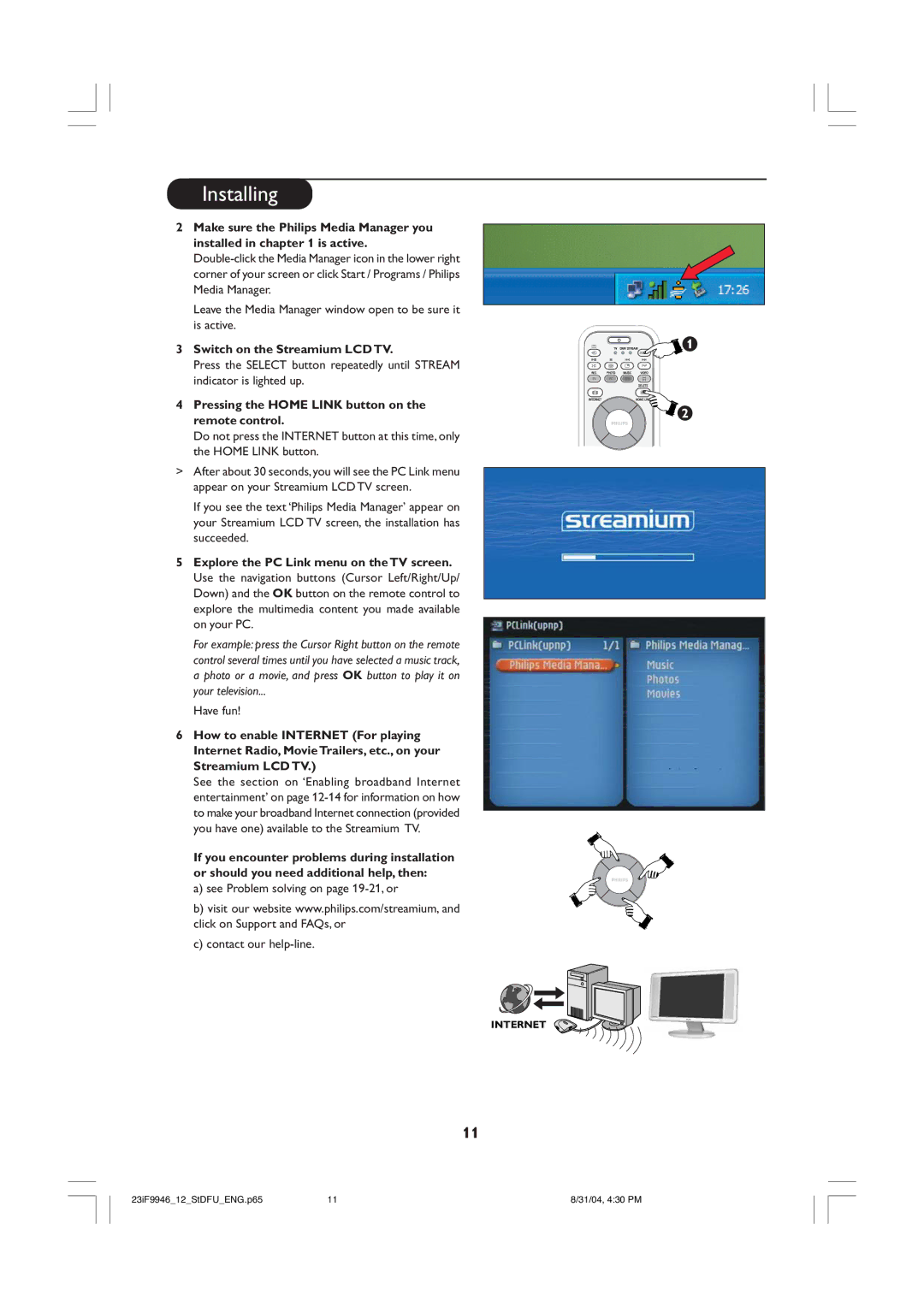 Philips 23iF9946 user manual Switch on the Streamium LCD TV 