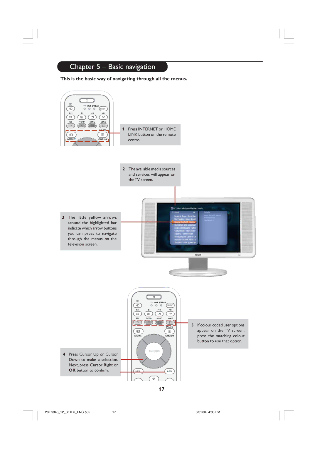 Philips 23iF9946 user manual Basic navigation, This is the basic way of navigating through all the menus 