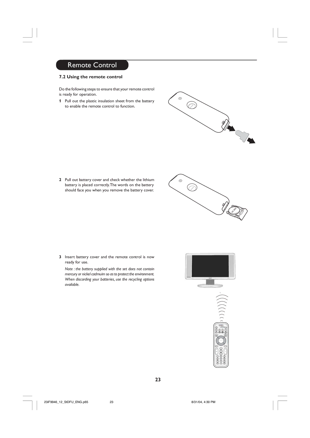 Philips 23iF9946 user manual Using the remote control 