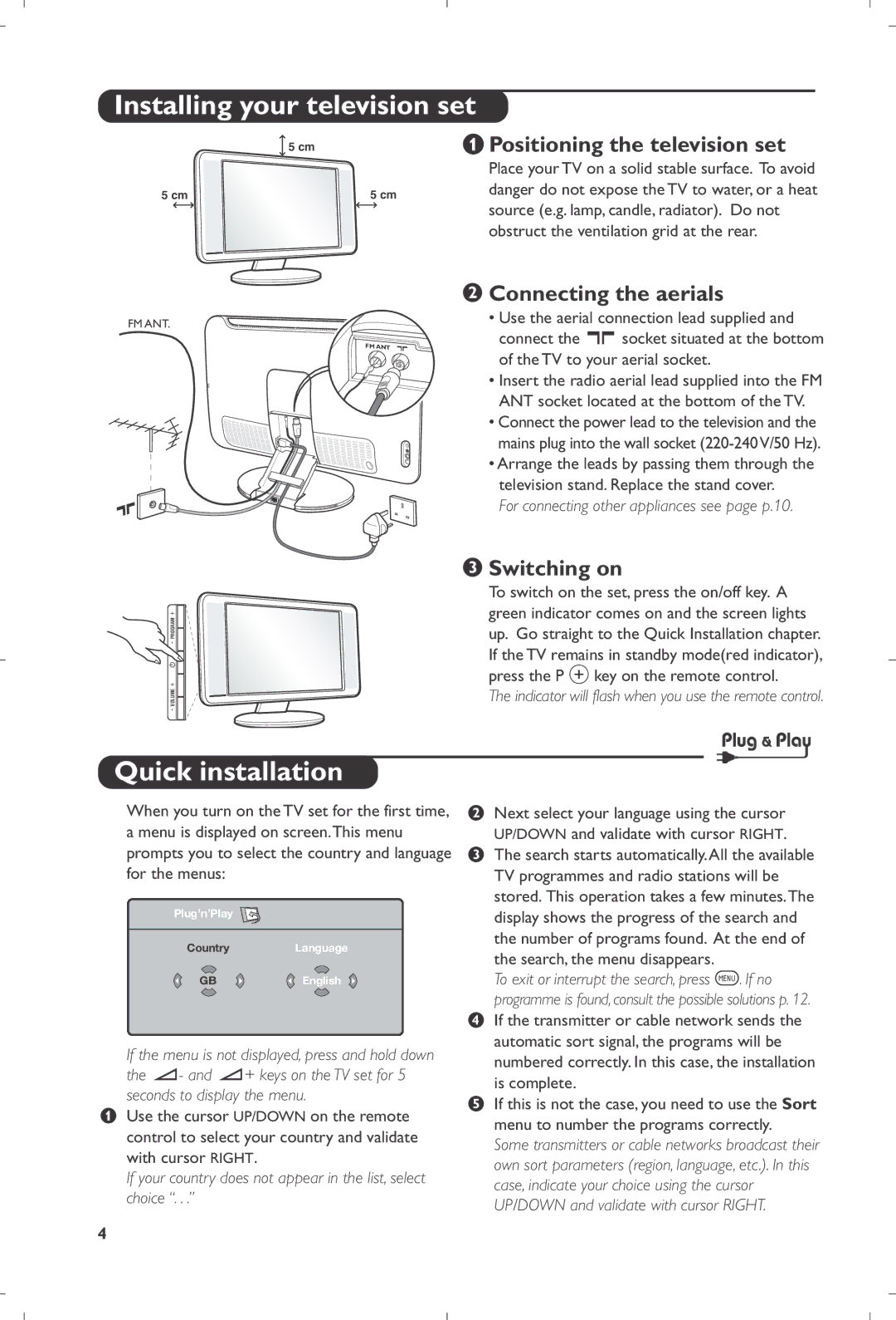 Philips 23iF9946 user manual Installing your television set, Quick installation 