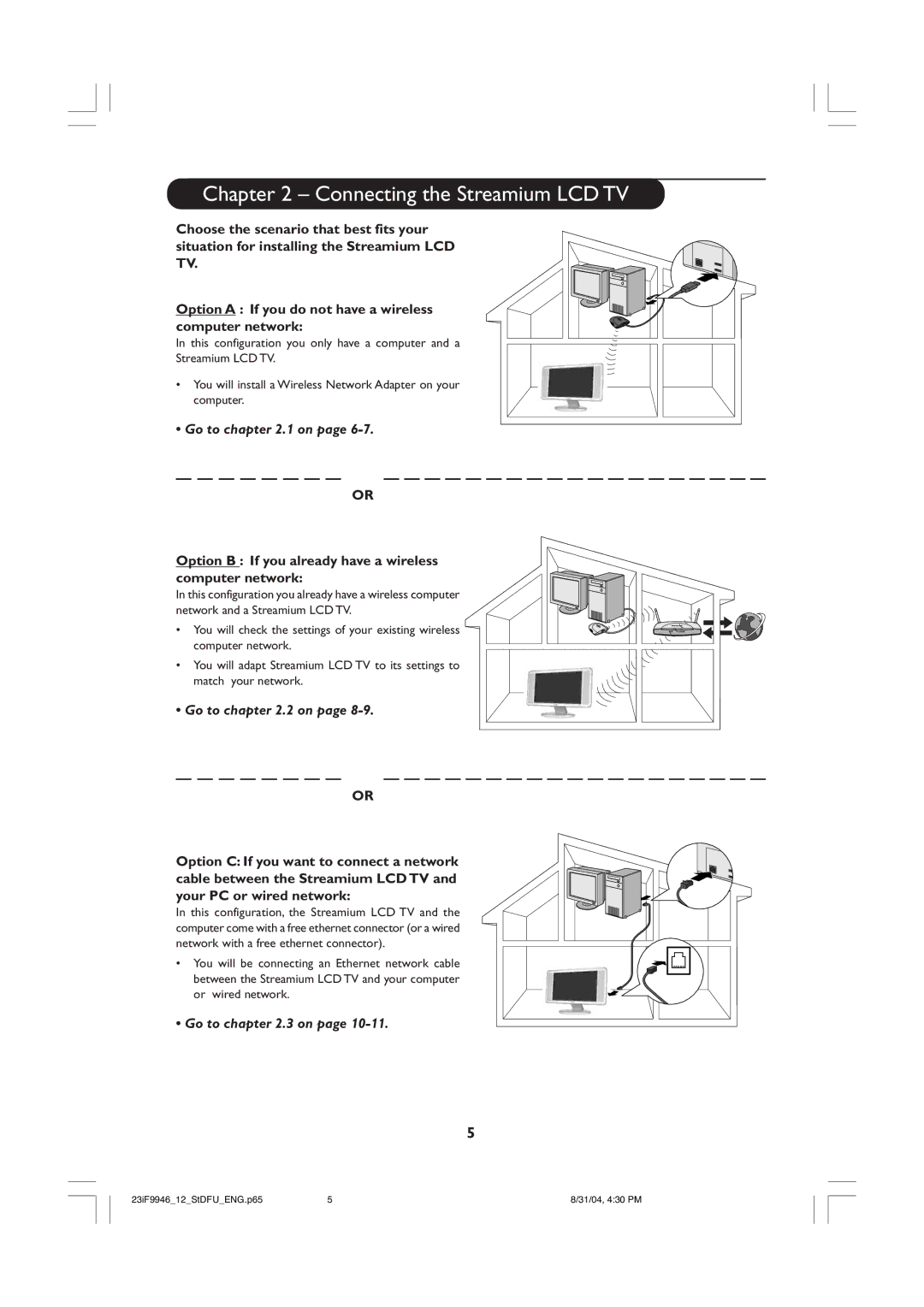 Philips 23iF9946 user manual Connecting the Streamium LCD TV, Option B If you already have a wireless computer network 