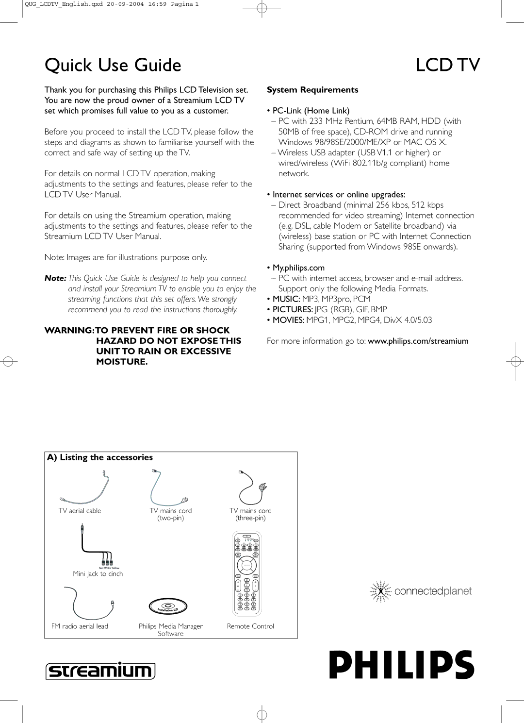 Philips 23IF9946/12 user manual System Requirements, Listing the accessories 