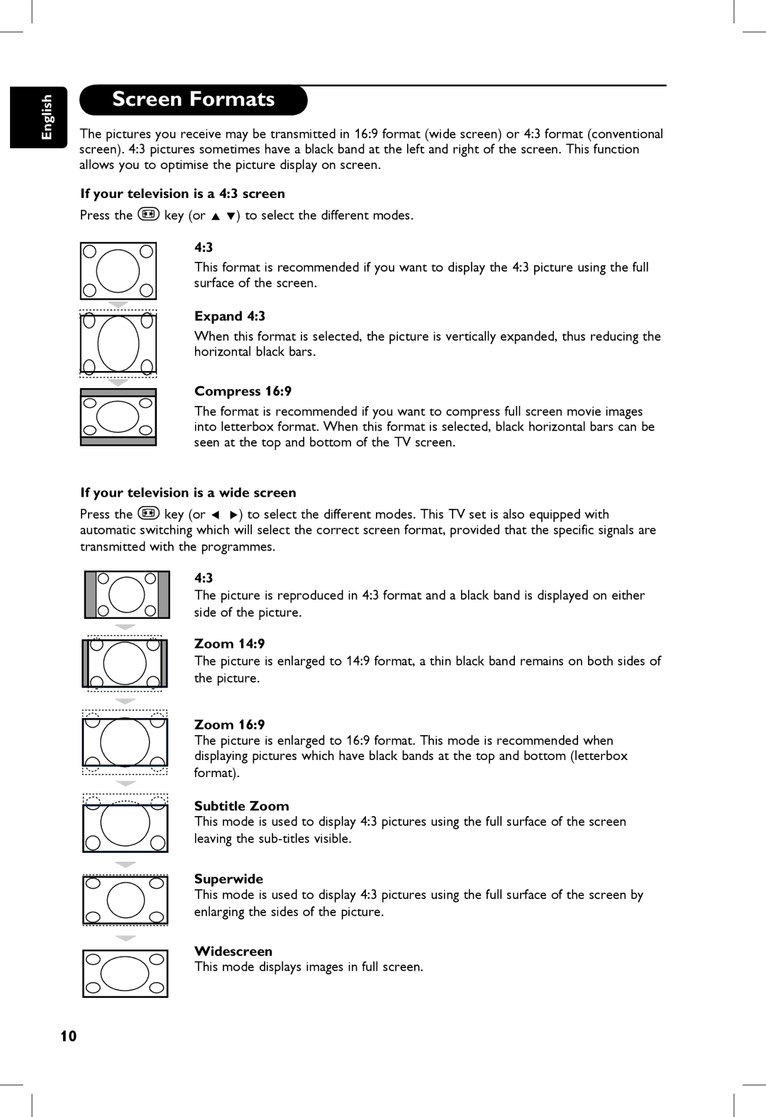 Philips 23PF, 5121, 20PF, 5321 manual Screen Formats 