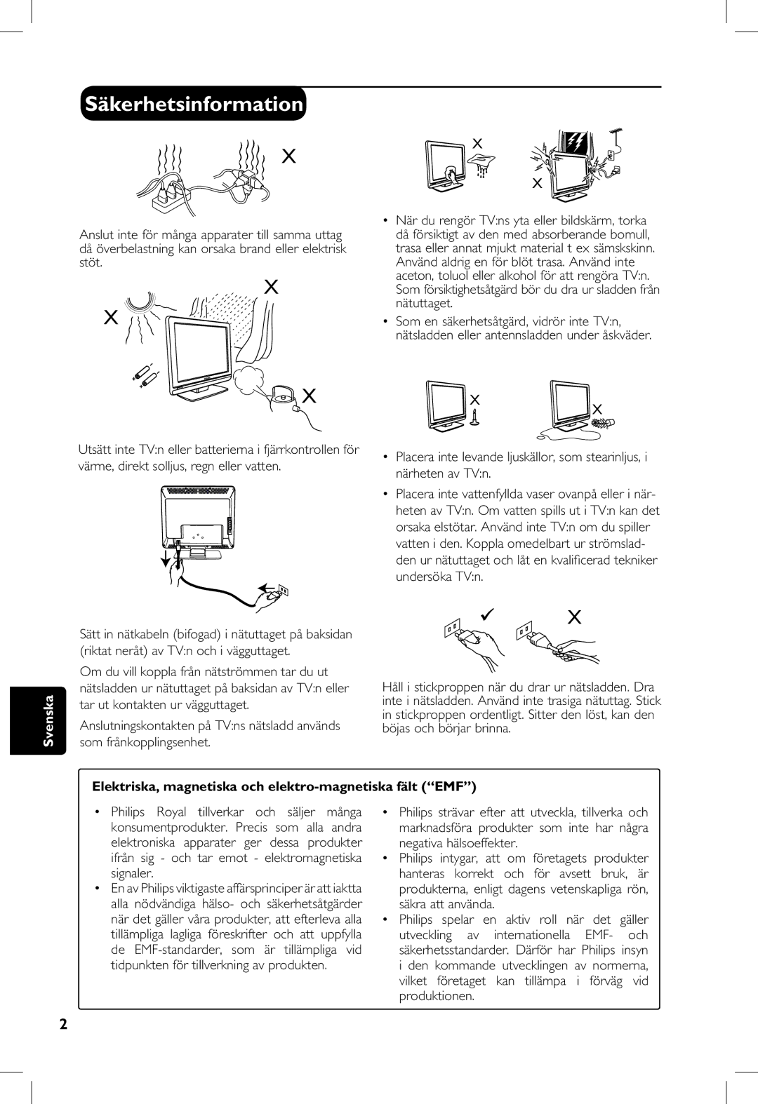 Philips 23PF, 5121, 20PF, 5321 manual Säkerhetsinformation, Elektriska, magnetiska och elektro-magnetiska fält EMF 