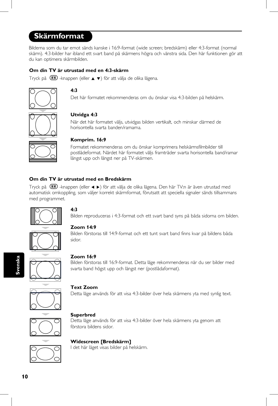 Philips 23PF, 5121, 20PF, 5321 manual Skärmformat 