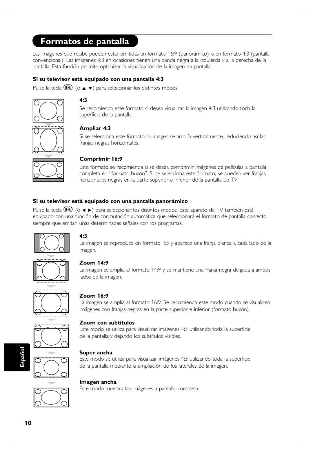 Philips 23PF, 5121, 20PF, 5321 manual Formatos de pantalla 