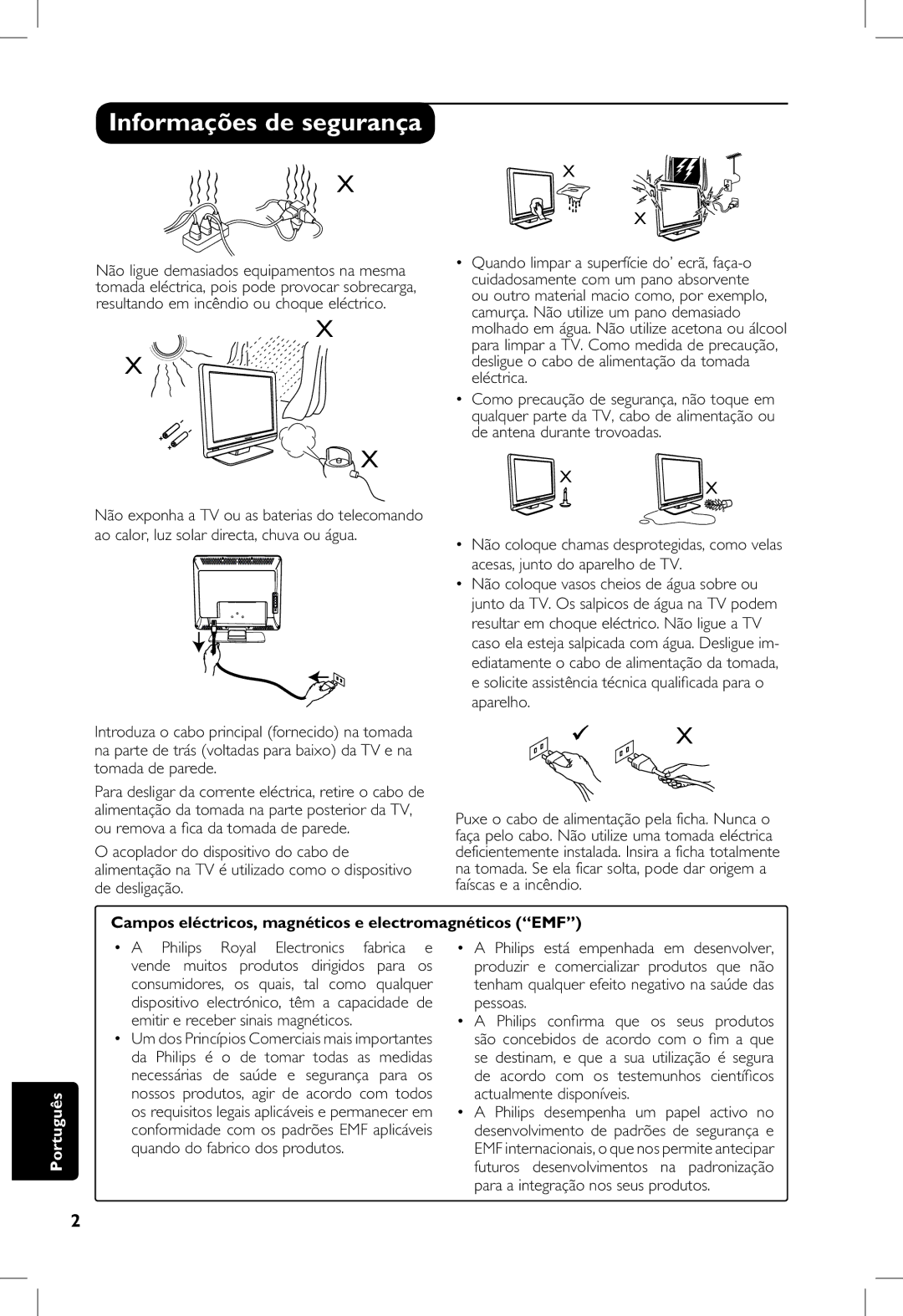 Philips 20PF, 23PF, 5121, 5321 manual Informações de segurança, Campos eléctricos, magnéticos e electromagnéticos EMF 