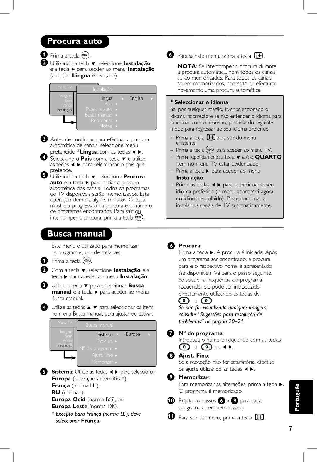 Philips 5321, 23PF, 5121, 20PF Procura auto, Busca manual 