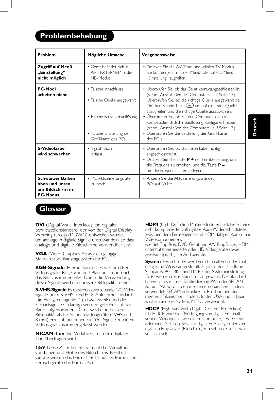 Philips 5121, 23PF, 20PF, 5321 manual Glossar 