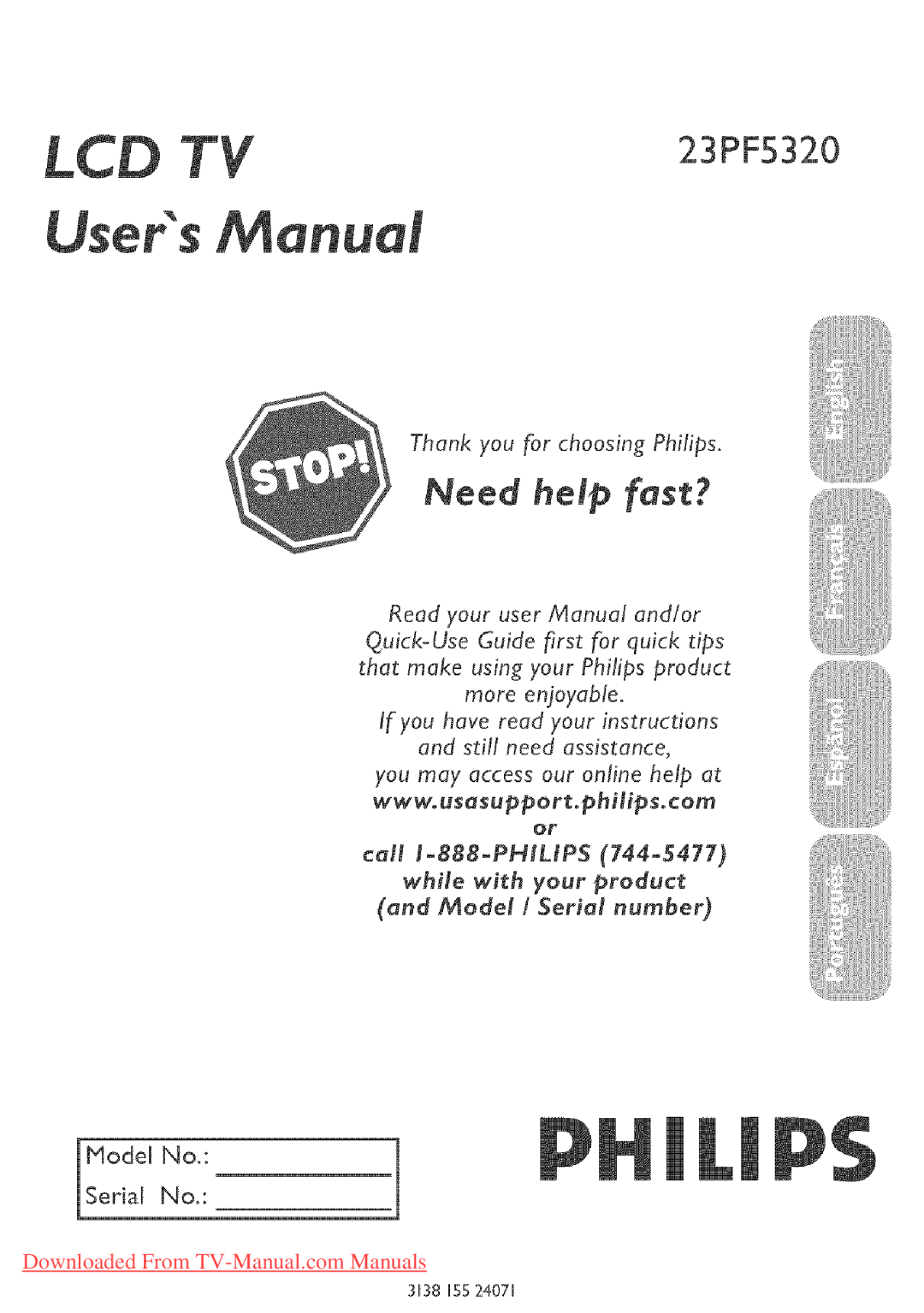 Philips 23PF5320 user manual Users, 3138 