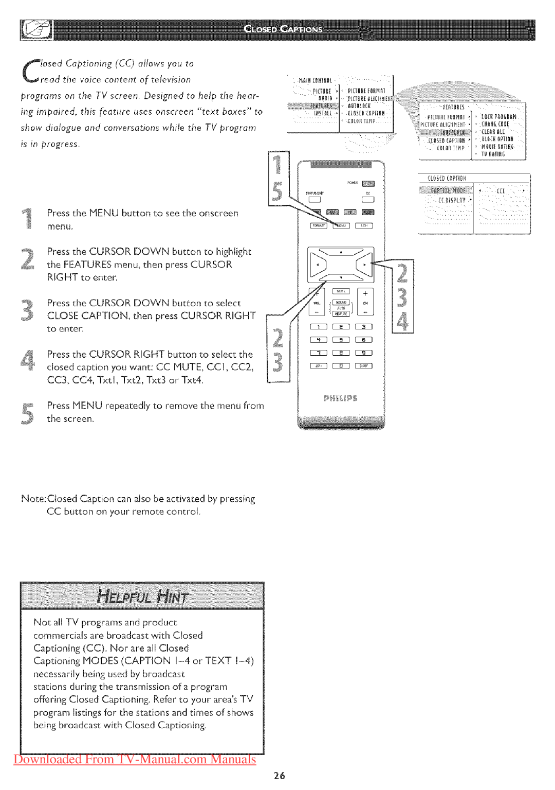 Philips 23PF5320 user manual Press the Menu button to see the onscreen 