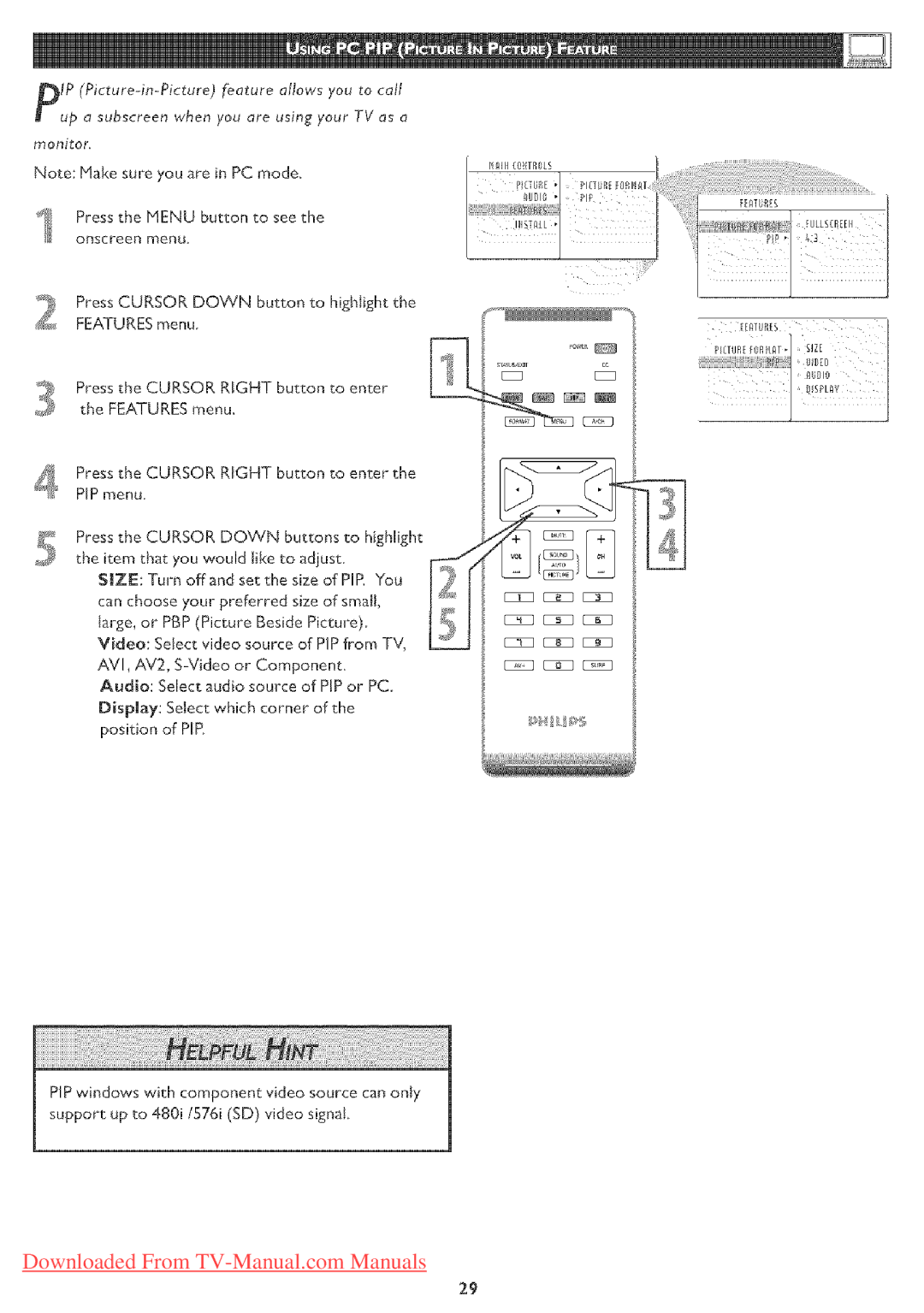 Philips 23PF5320 user manual Press Cursor Down button to highlight the FEATURESmenu 