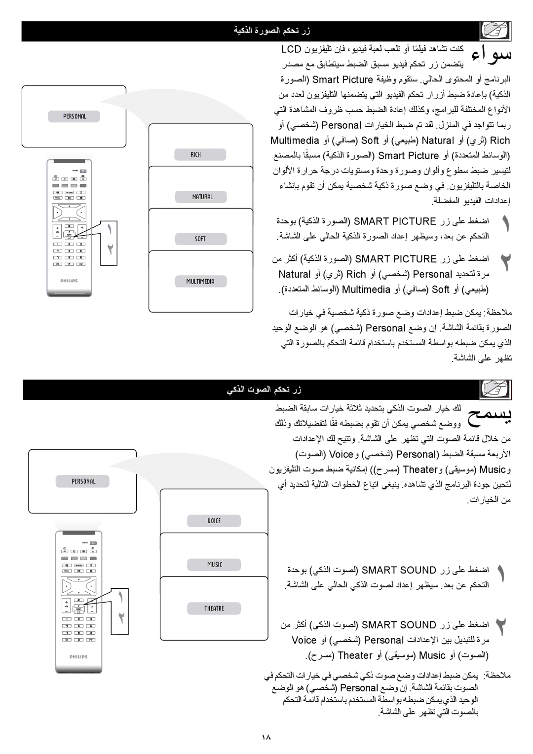 Philips 23PF5320 manual ﺔﻴﻛﺬﻟا ةرﻮﺼﻟا ﻢﻜﺤﺗ رز, ﻲﻛﺬﻟا تﻮﺼﻟا ﻢﻜﺤﺗ رز 