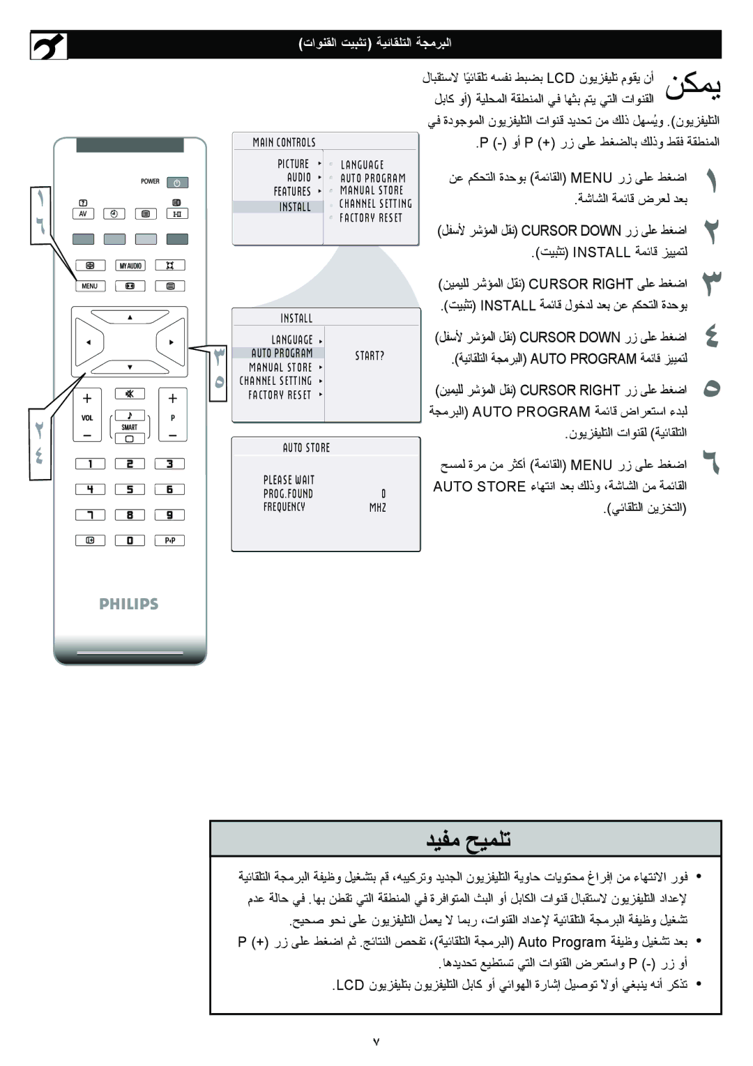 Philips 23PF5320 manual تاﻮﻨﻘﻟا ﺖﻴﺒﺜﺗ ﺔﻴﺋﺎﻘﻠﺘﻟا ﺔﺠﻣﺮﺒﻟا, ﻦﻴﻤﻴﻠﻟ ﺮﺷﺆﻤﻟا ﻞﻘﻧ Cursor Right ﻰﻠﻋ ﻂﻐﺿا 