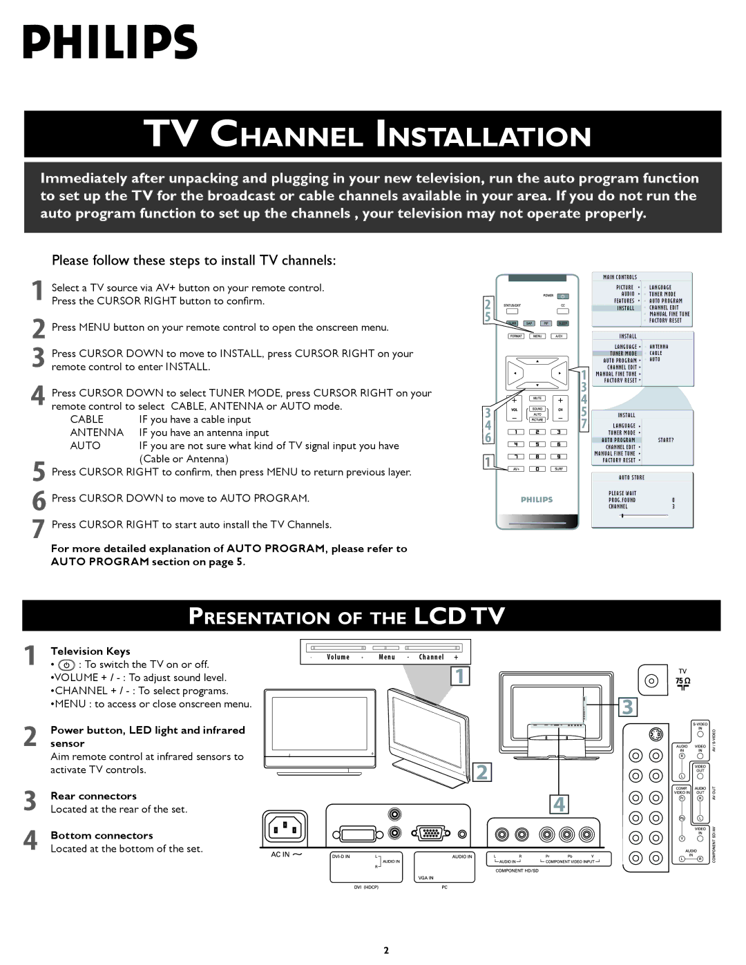 Philips 23PF5320/28 setup guide Presentation of the LCD TV 