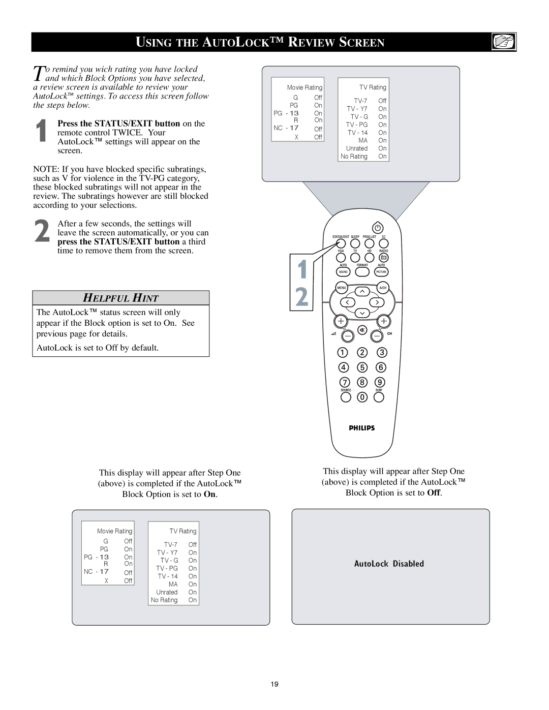 Philips 15PF8946/37, 23PF8946/37, 20PF8946/37, 17PF8946/37 user manual Using the Autolock Review Screen 