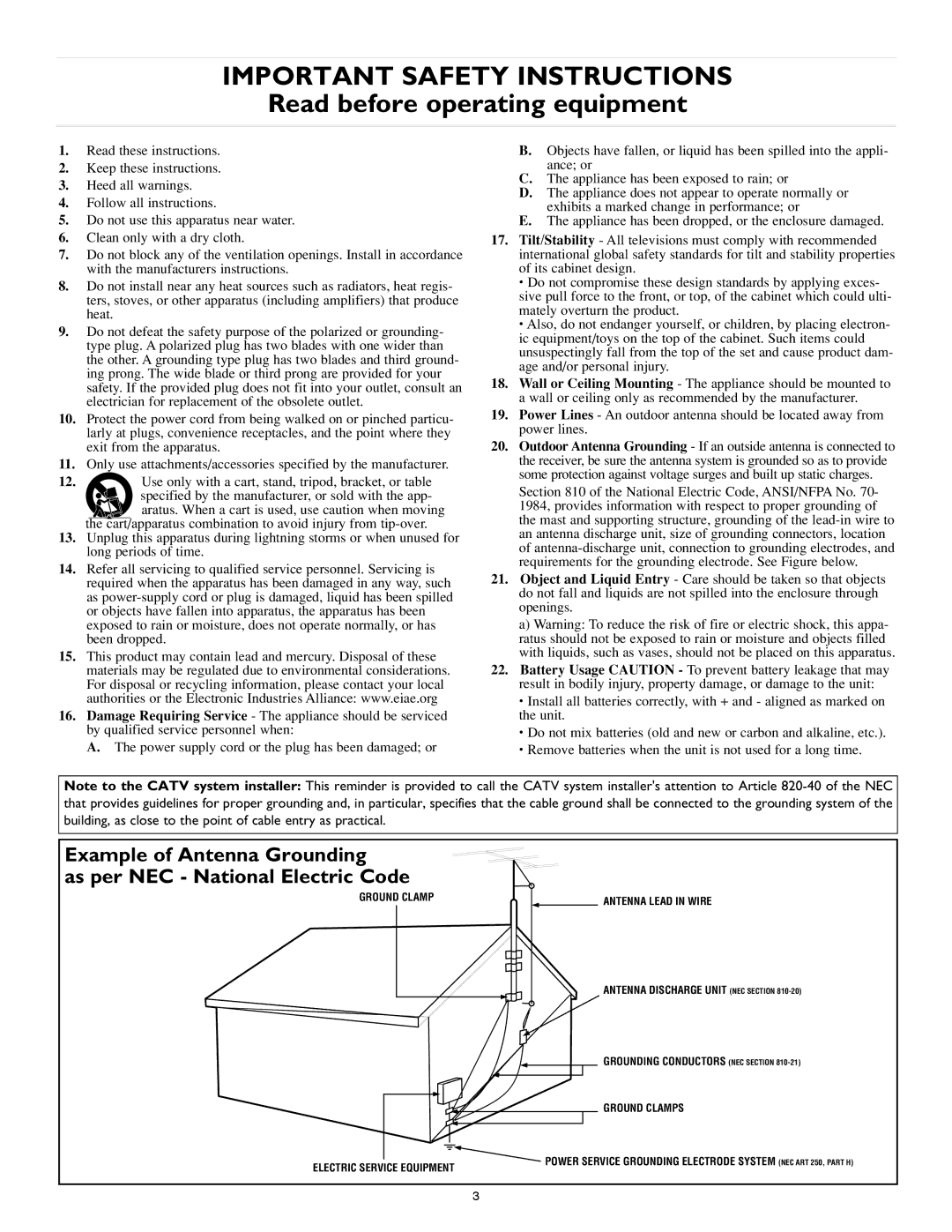 Philips 15PF8946/37, 23PF8946/37, 20PF8946/37, 17PF8946/37 user manual Important Safety Instructions 