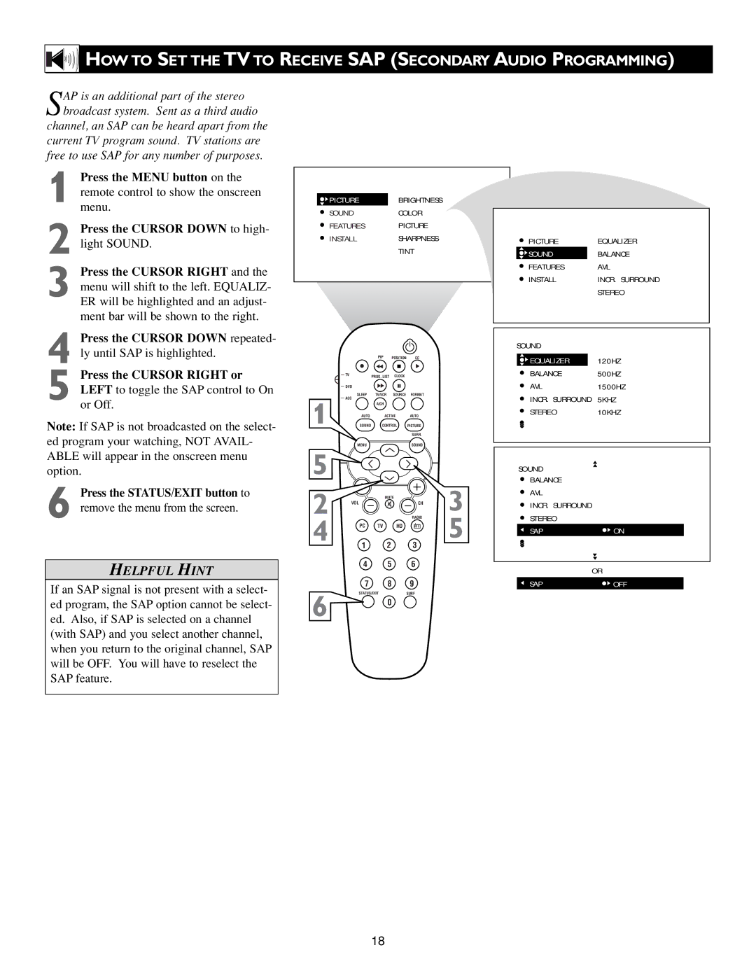 Philips 23PF9945/37B warranty HOW to SET the TV to Receive SAP Secondary Audio Programming 