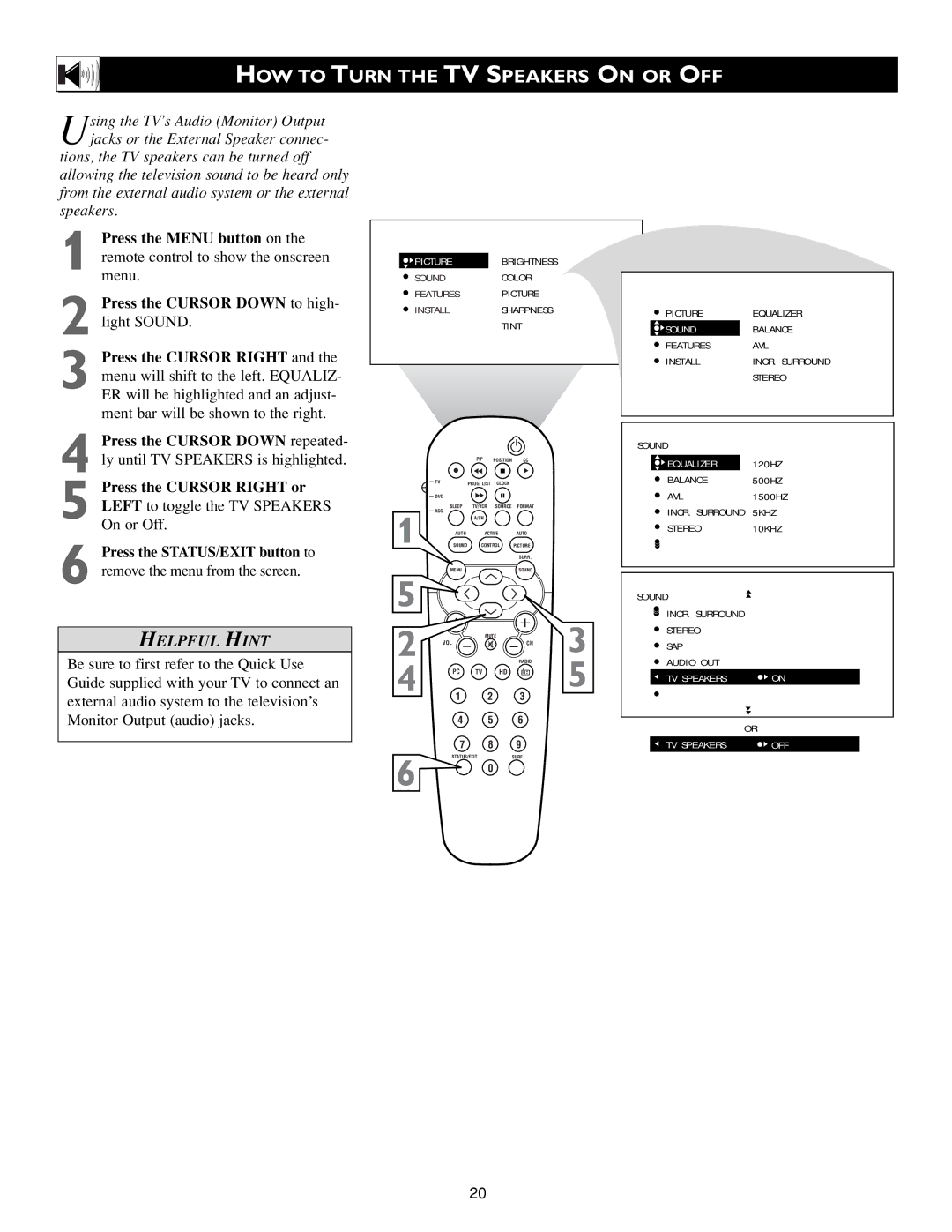 Philips 23PF9945/37B warranty HOW to Turn the TV Speakers on or OFF 