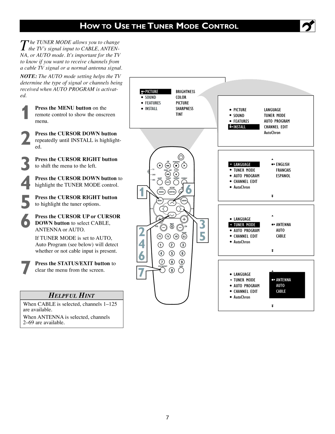 Philips 23PF9945/37B warranty HOW to USE the Tuner Mode Control 