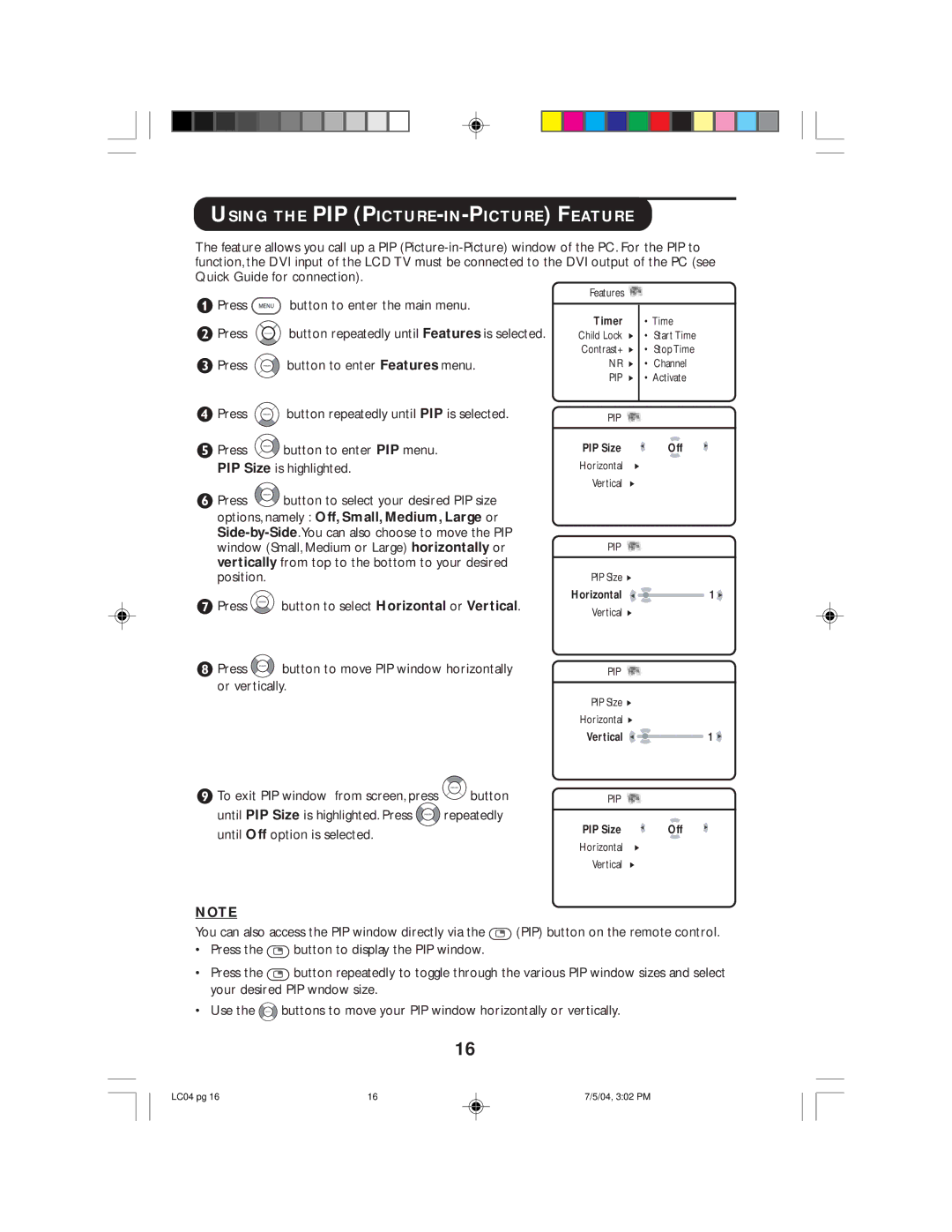 Philips 23PF9946, 23PF9956, 26PF9946, 26PF9956 operating instructions Using the PIP PICTURE-IN-PICTURE Feature 