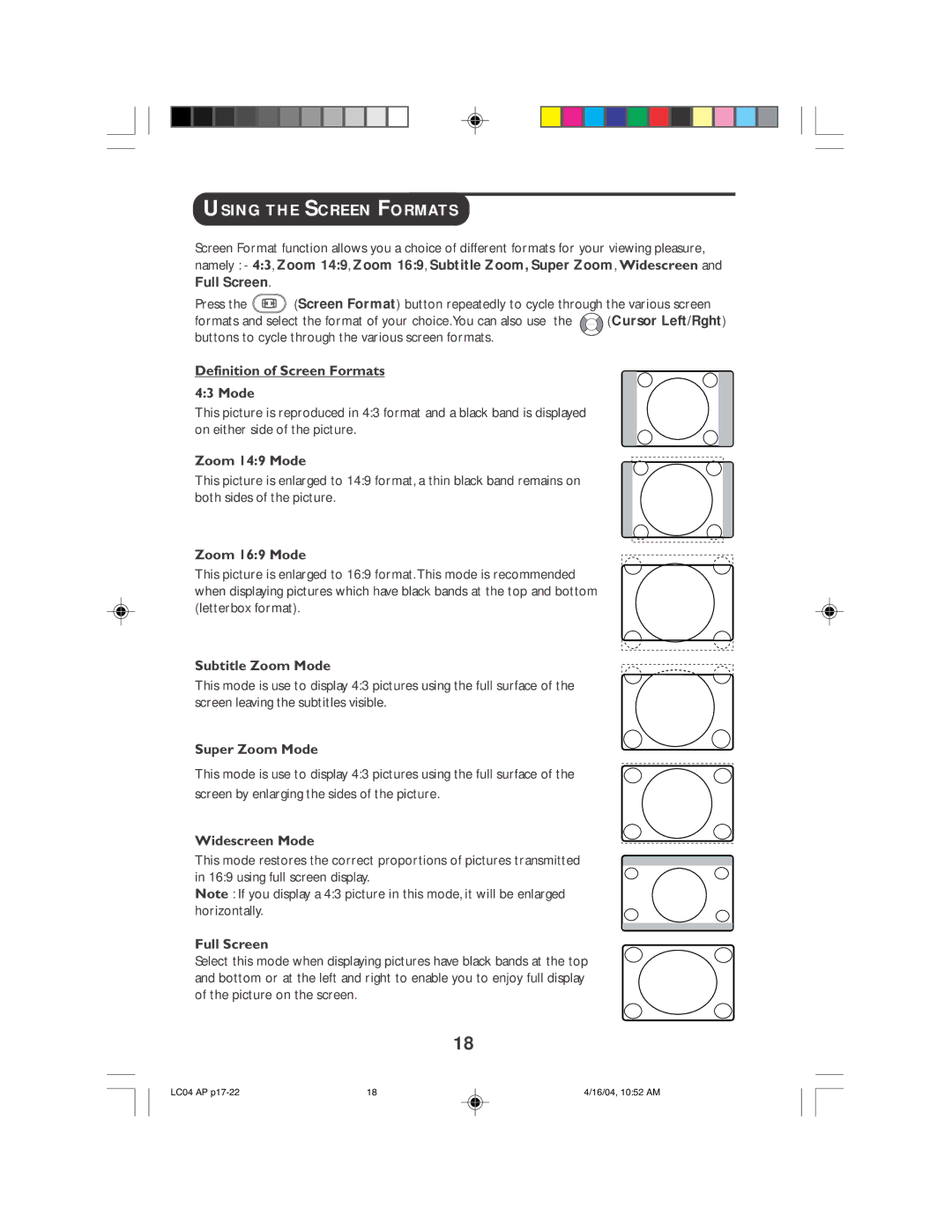 Philips 26PF9946, 23PF9946, 23PF9956, 26PF9956 operating instructions Using the Screen Formats 