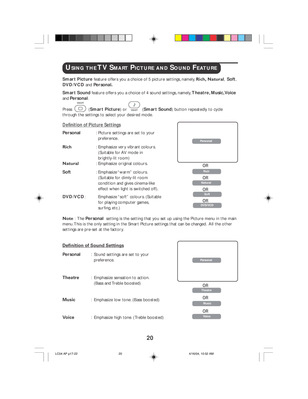 Philips 23PF9946, 23PF9956, 26PF9946, 26PF9956 operating instructions Using the TV Smart Picture and Sound Feature 